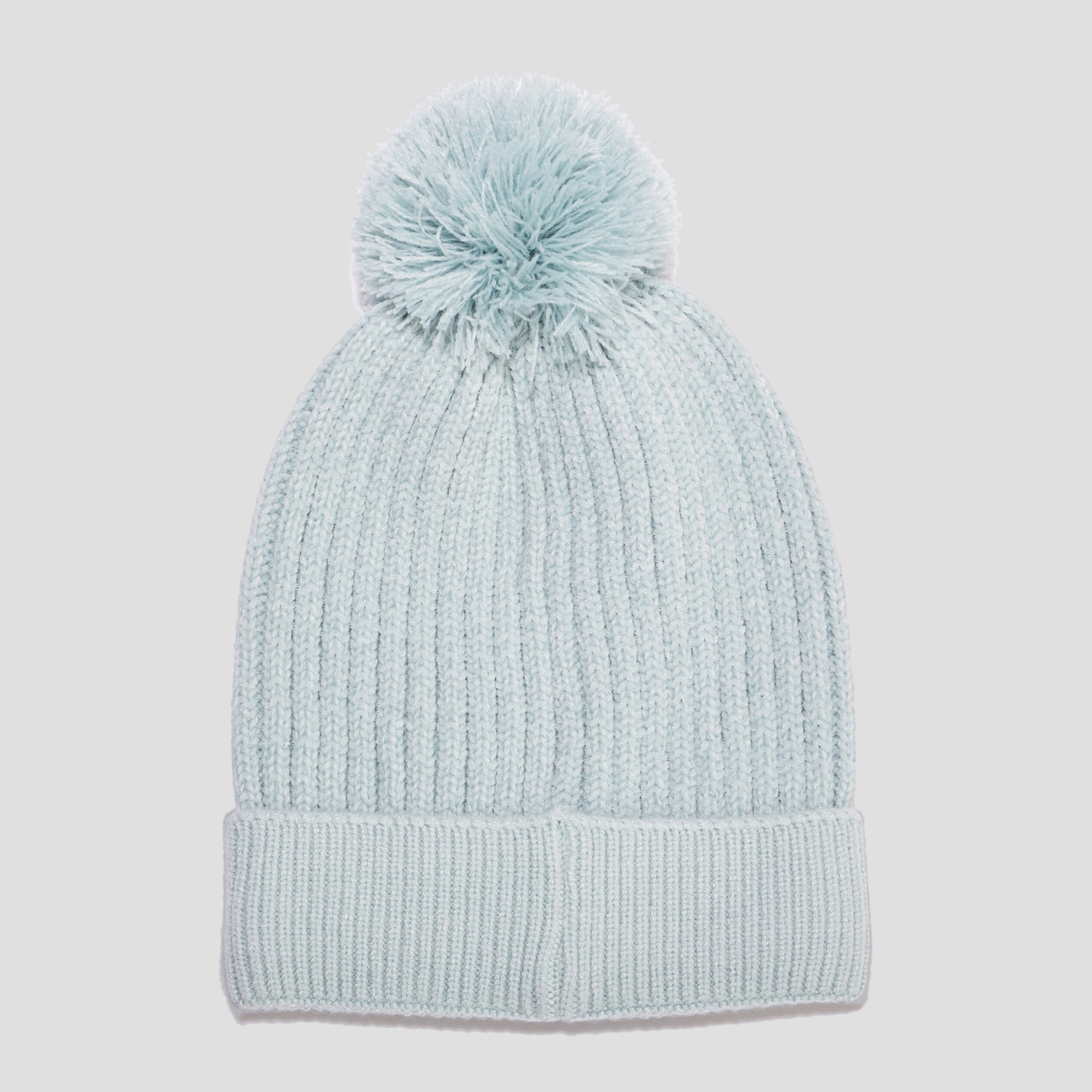 Bonnet tricoté à pompon vert pastel fille