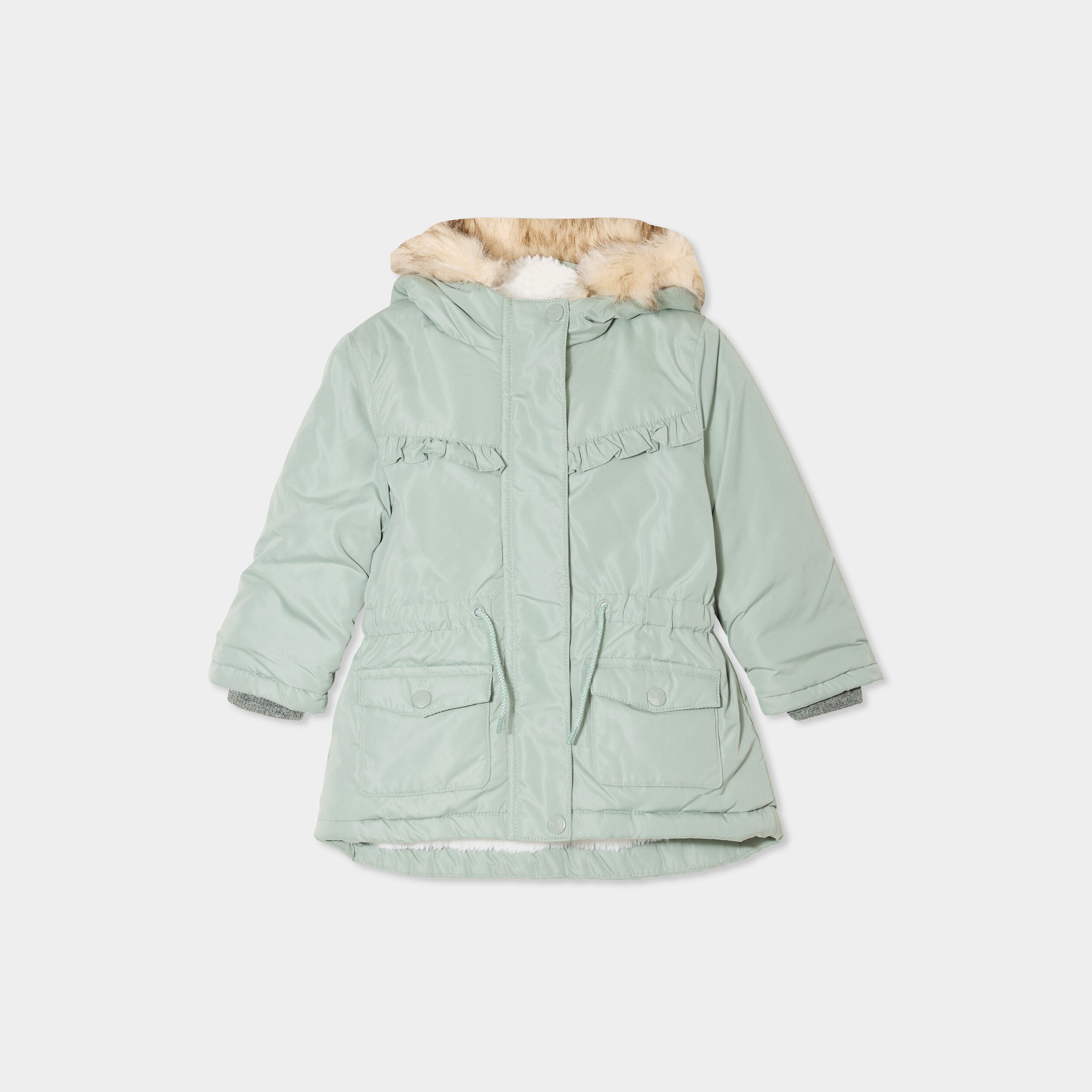 manteau a capuche fausse fourrure vert kaki bebef Manteau à capuche fausse fourrure vert kaki bébé fille