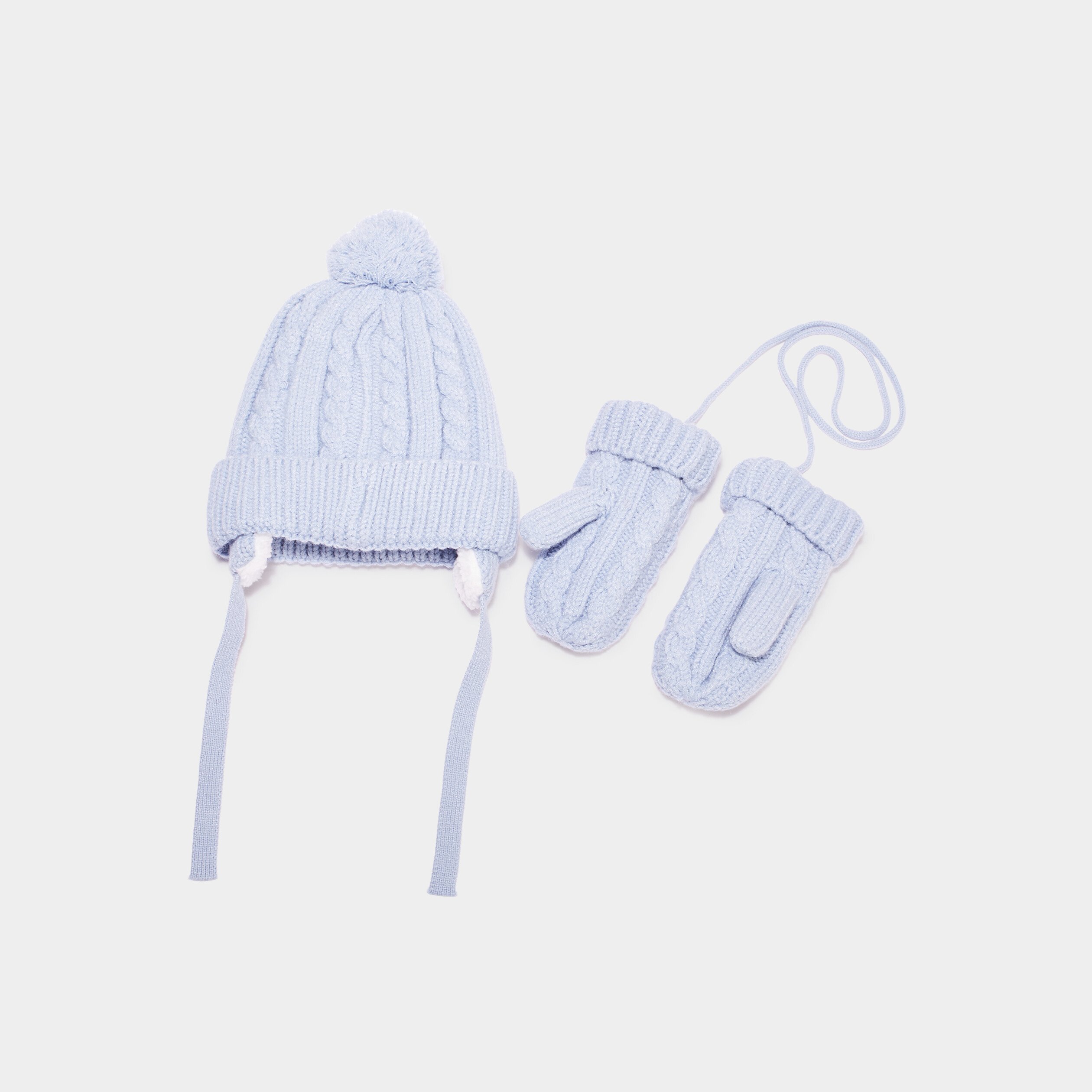 Ensemble bonnet et moufles bleu ciel bebe garcon