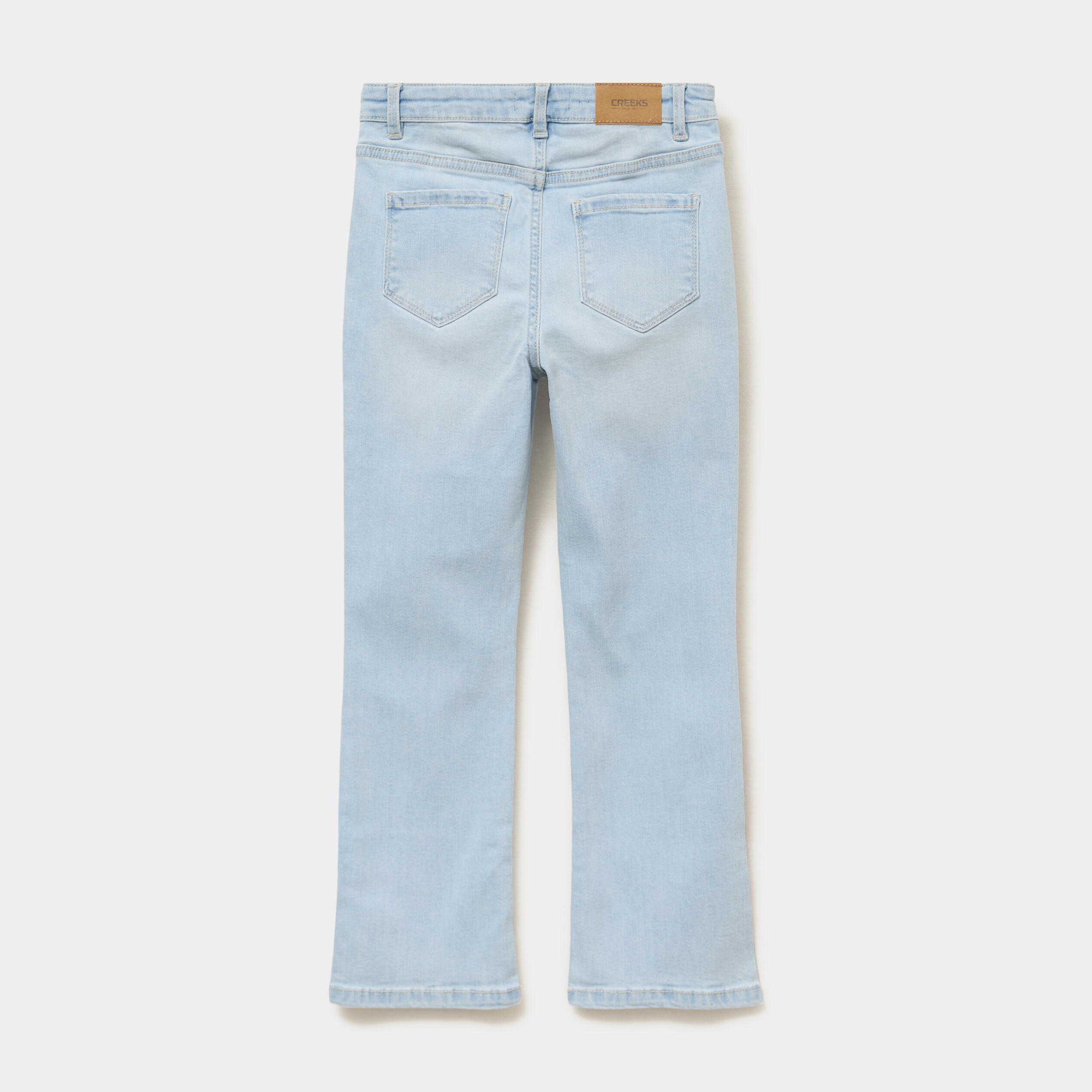 Jean flare poches plaqu&eacute;es denim bleach fille