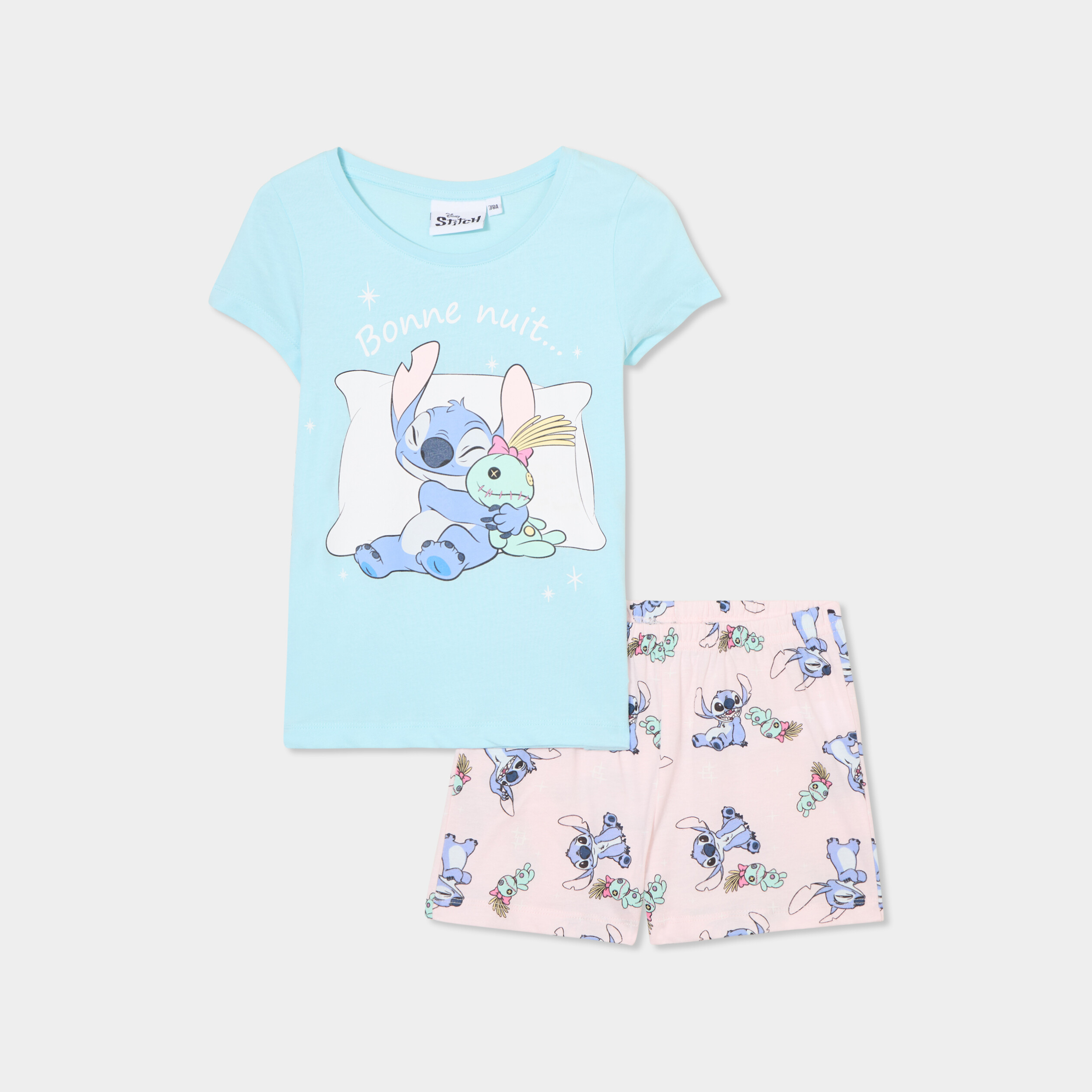 ensemble pyjama short coton stitch vert fille Ensemble pyjama short coton Stitch vert fille