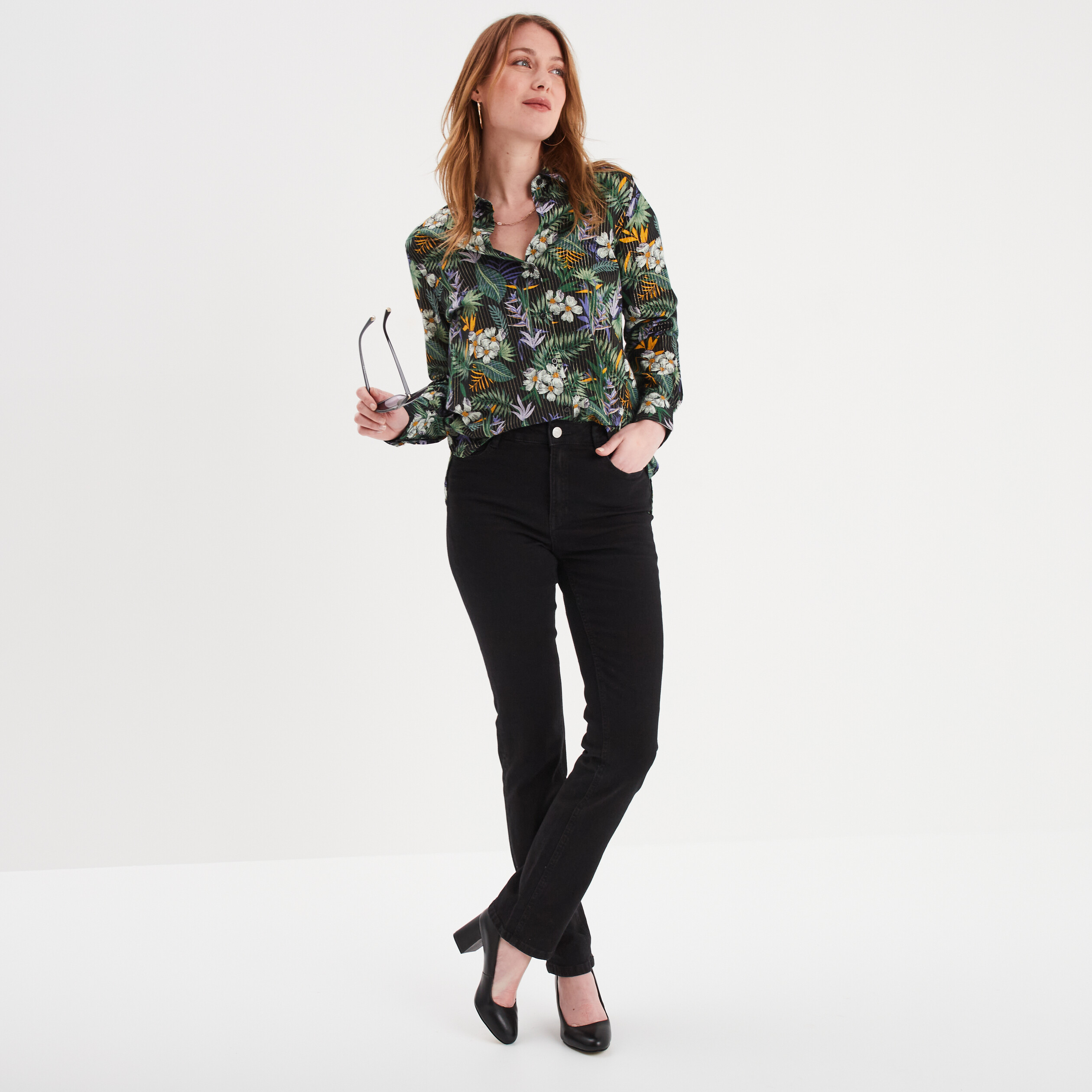 Chemise manches longues noir femme