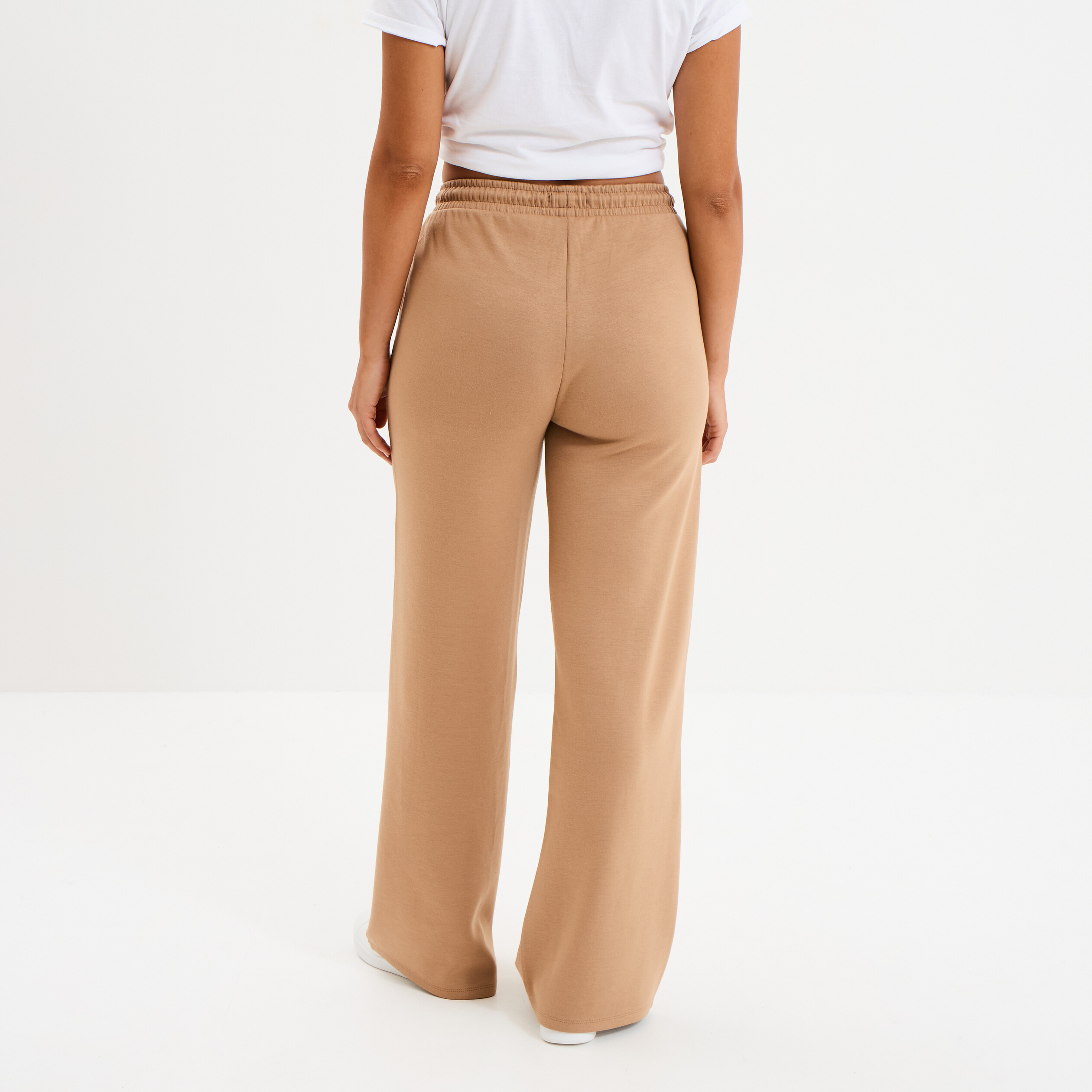 pantalon de jogging large elastique taupe femme Pantalon de jogging large élastiqué taupe femme