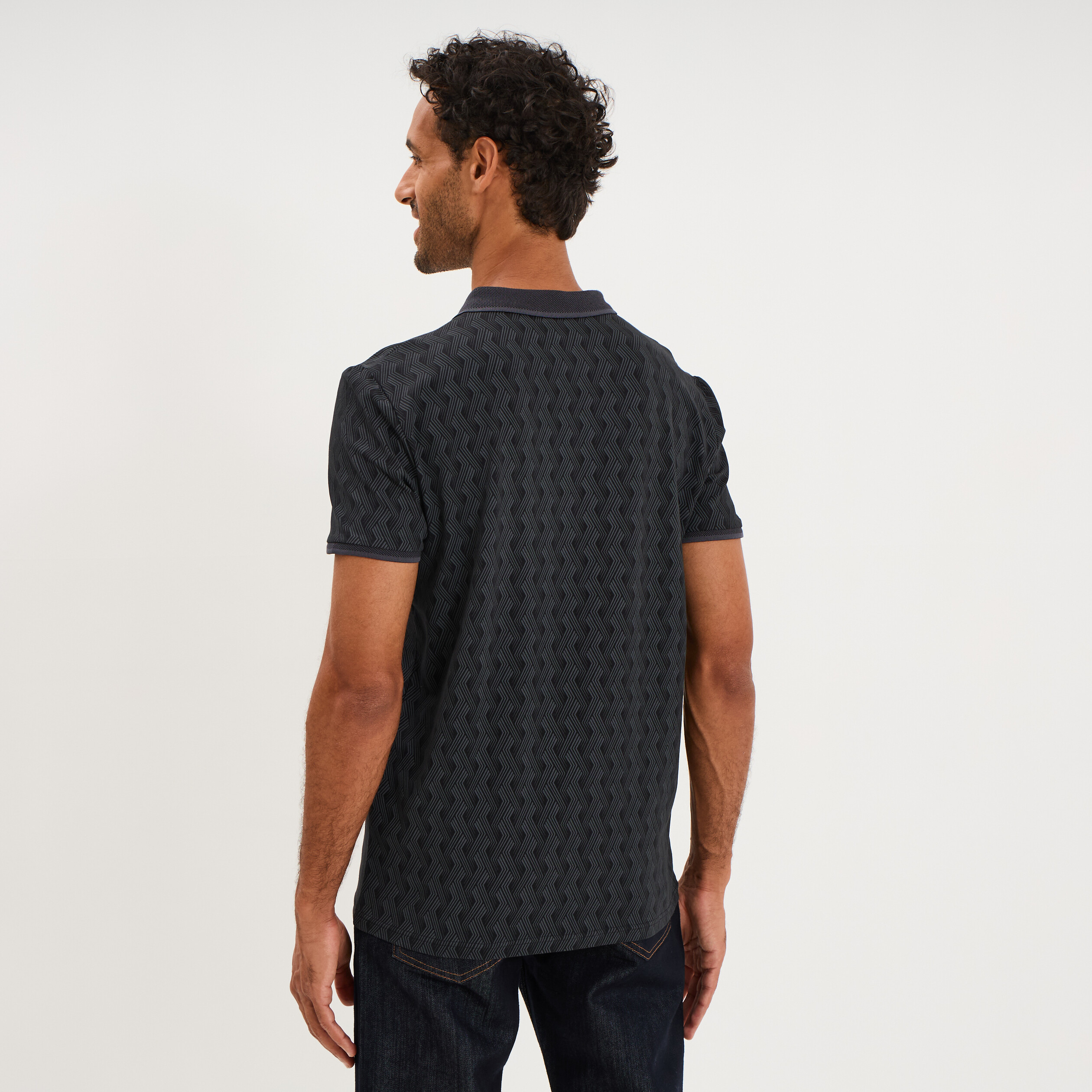 Polo slim manches courtes stretch noir homme