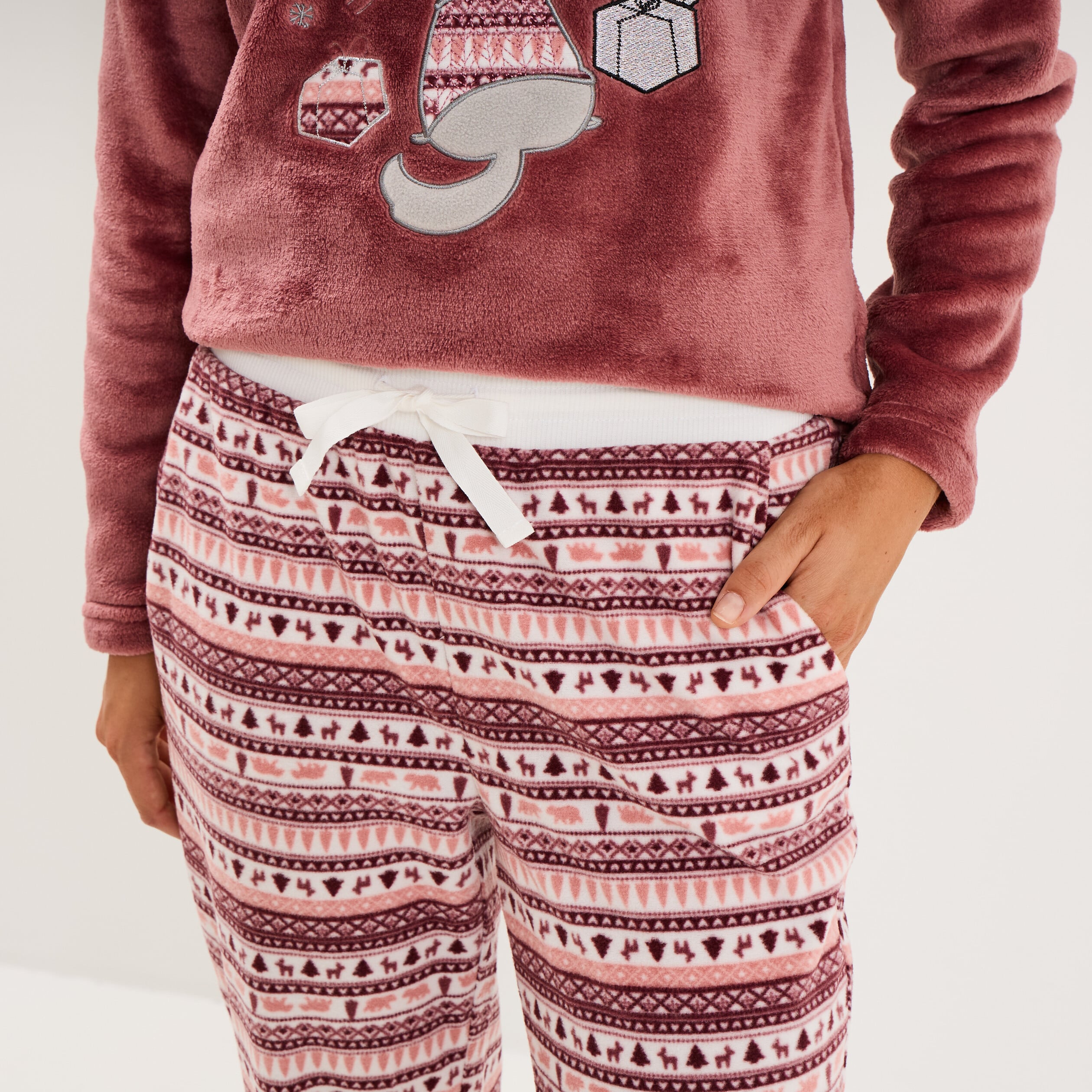 Ensemble pyjama pantalon effet velours rose framboise femme