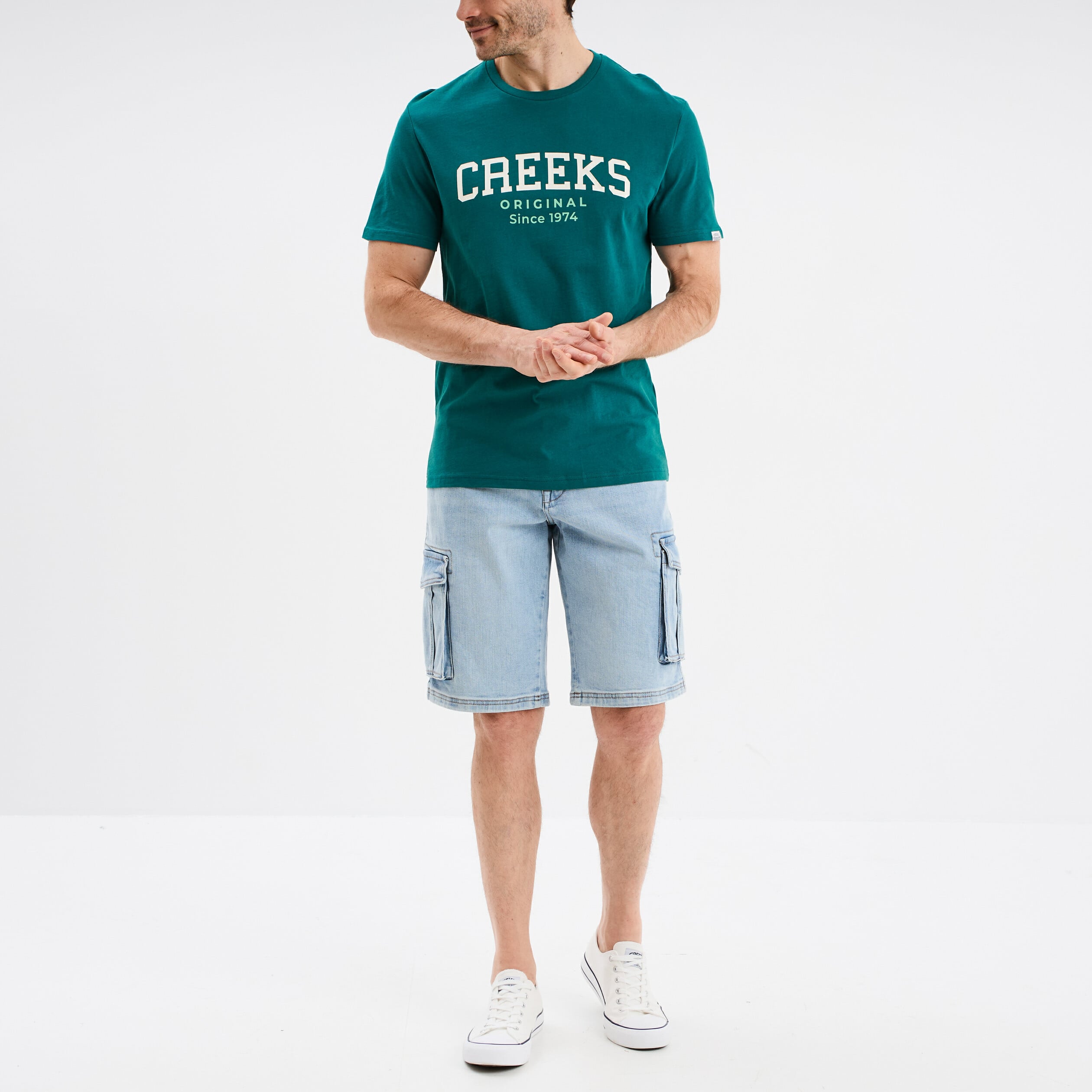 T-shirt col rond manches courtes coton vert &eacute;meraude homme