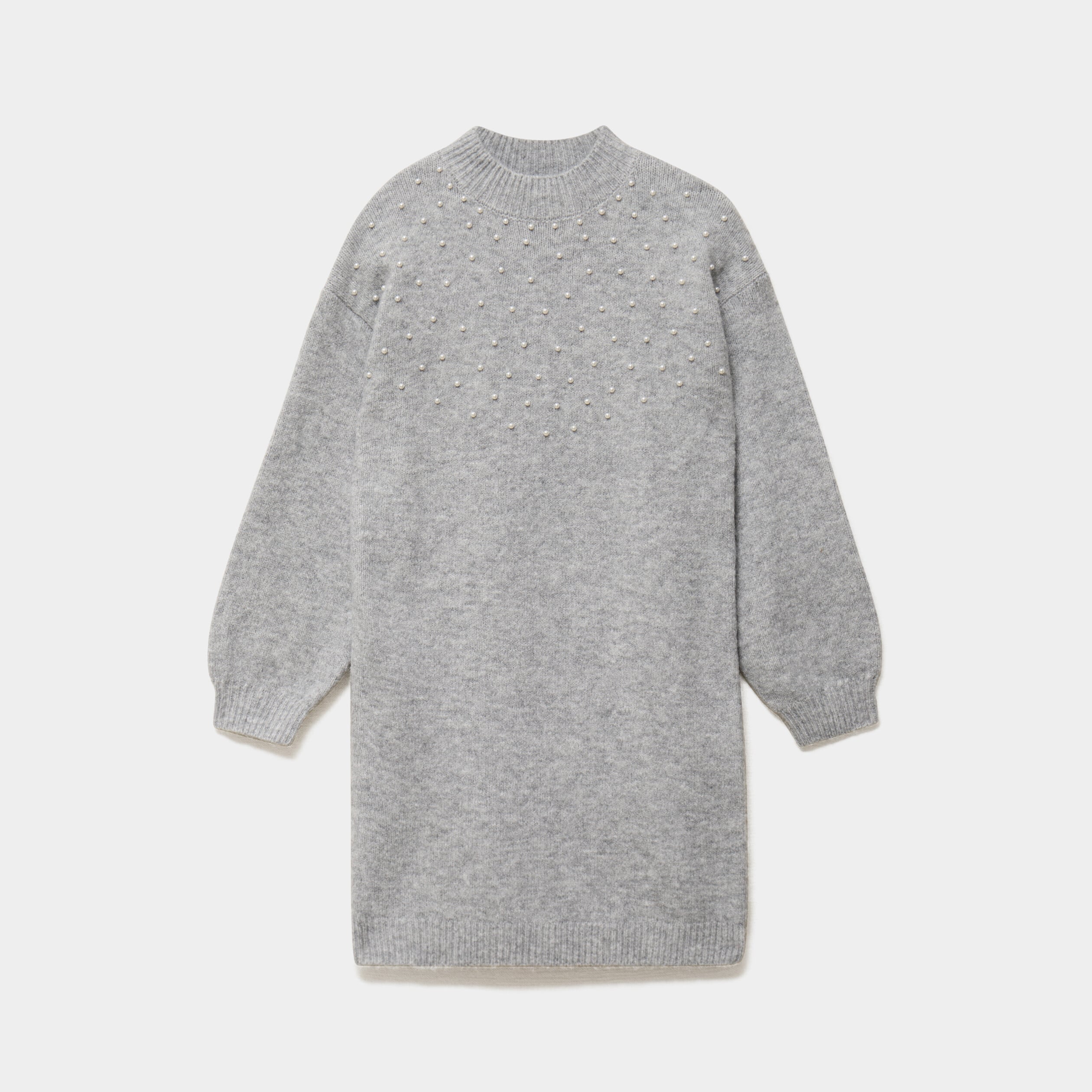 Robe pull courte col montant avec strass gris clair fille