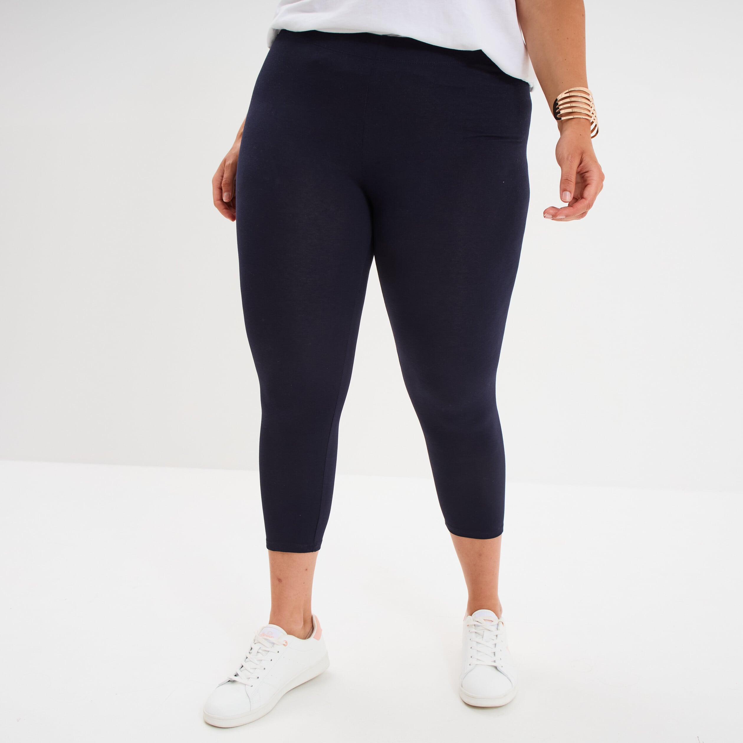 Legging corsaire taille &eacute;lastiqu&eacute;e bleu marine femme grande taille