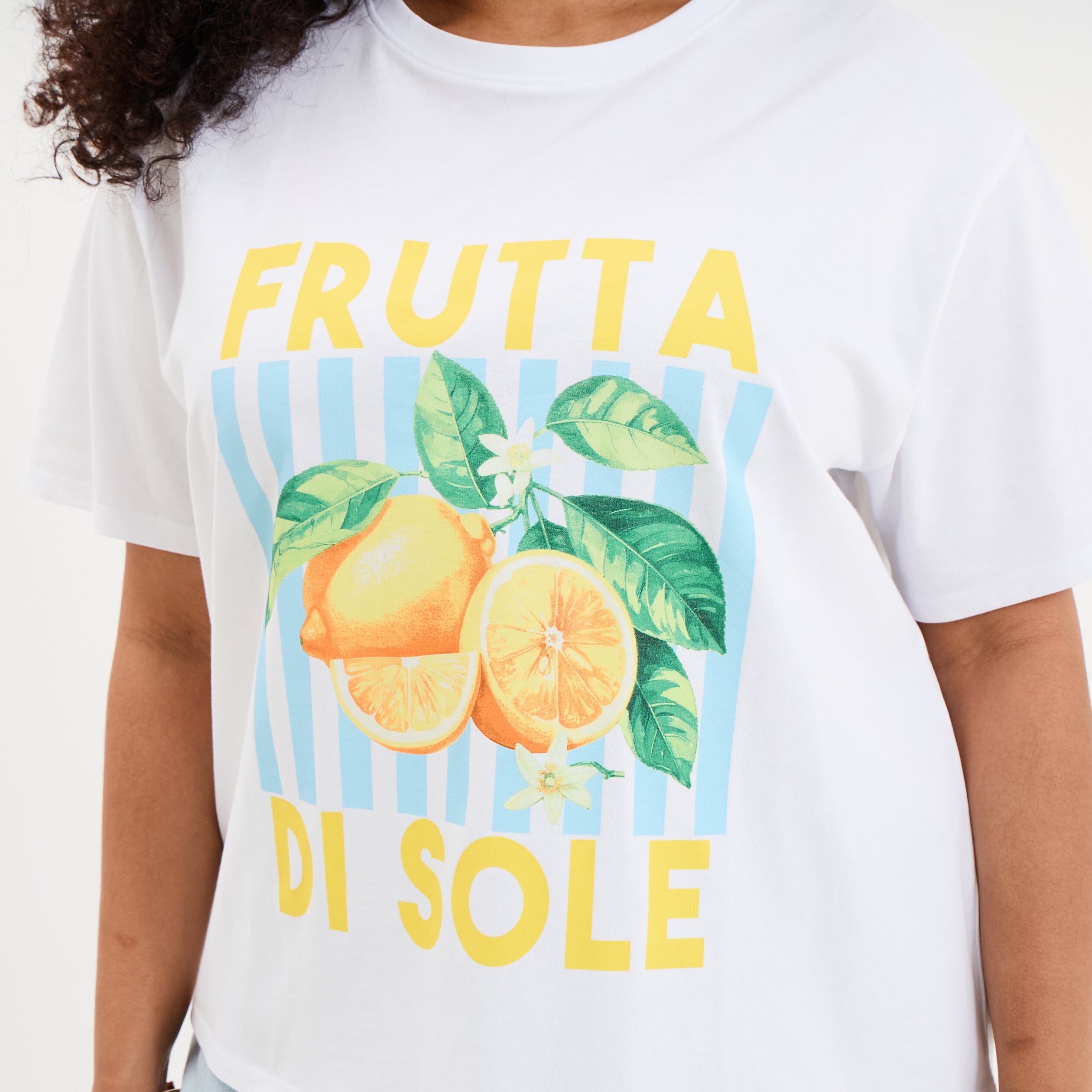 T-shirt avec manches courtes droit coton blanc femme grande taille