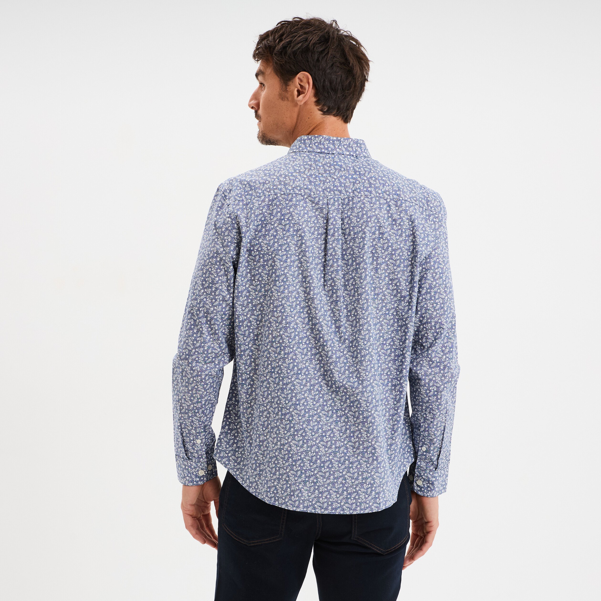 chemise droite imprimee manches longues bleu homme Chemise droite imprimée manches longues bleu homme
