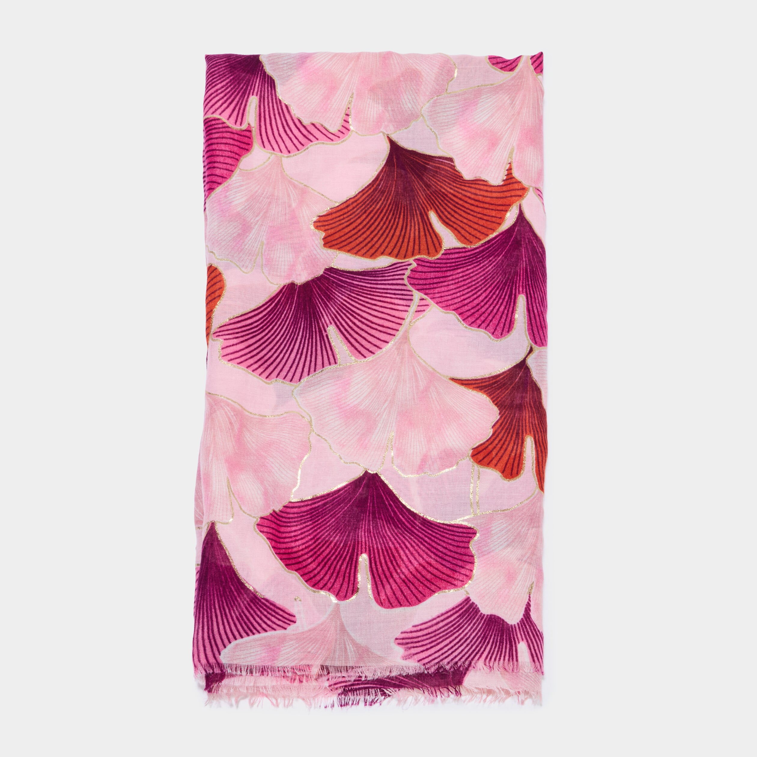 Foulard bords &agrave; franges fines rose femme