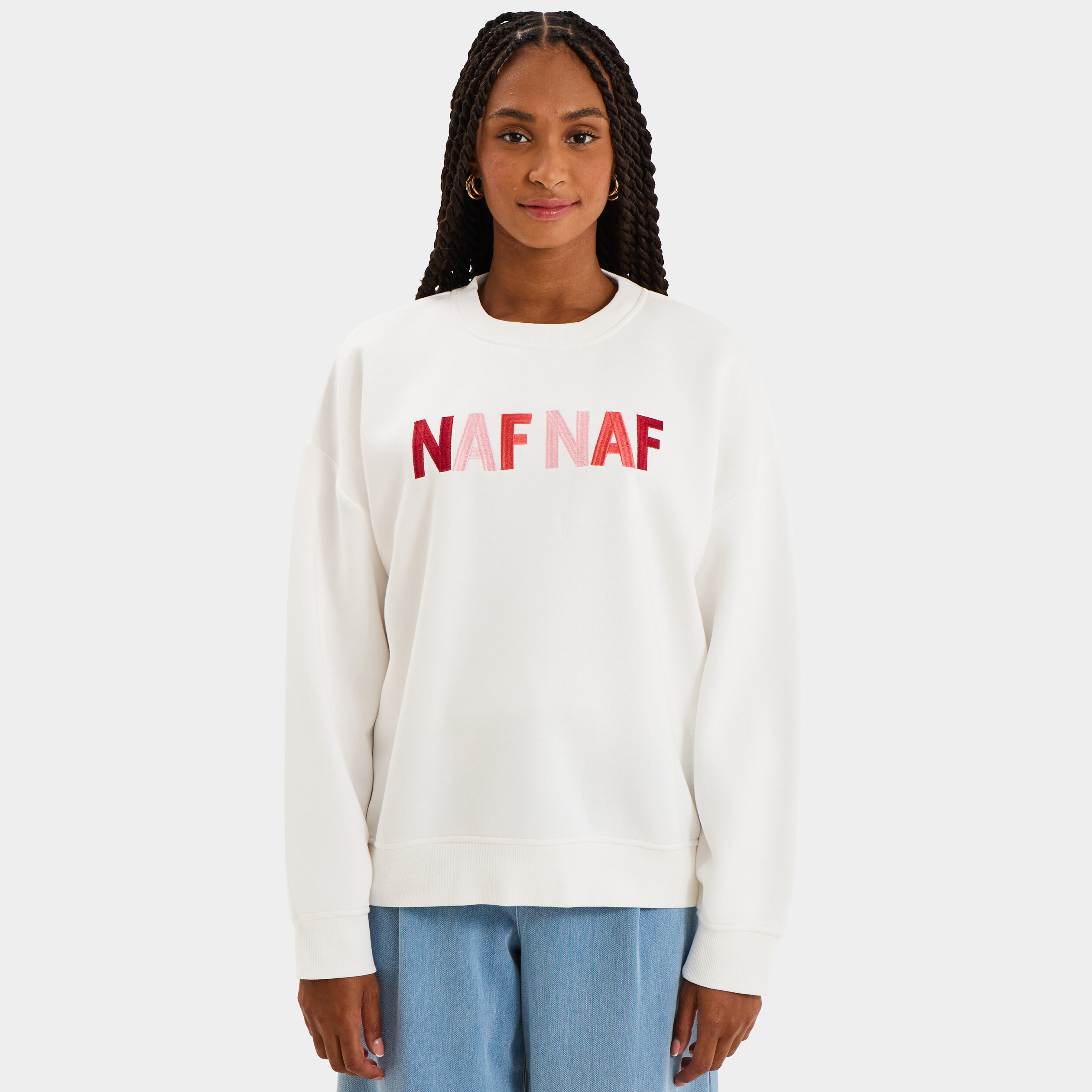 Sweat col rond logo oversize blanc femme