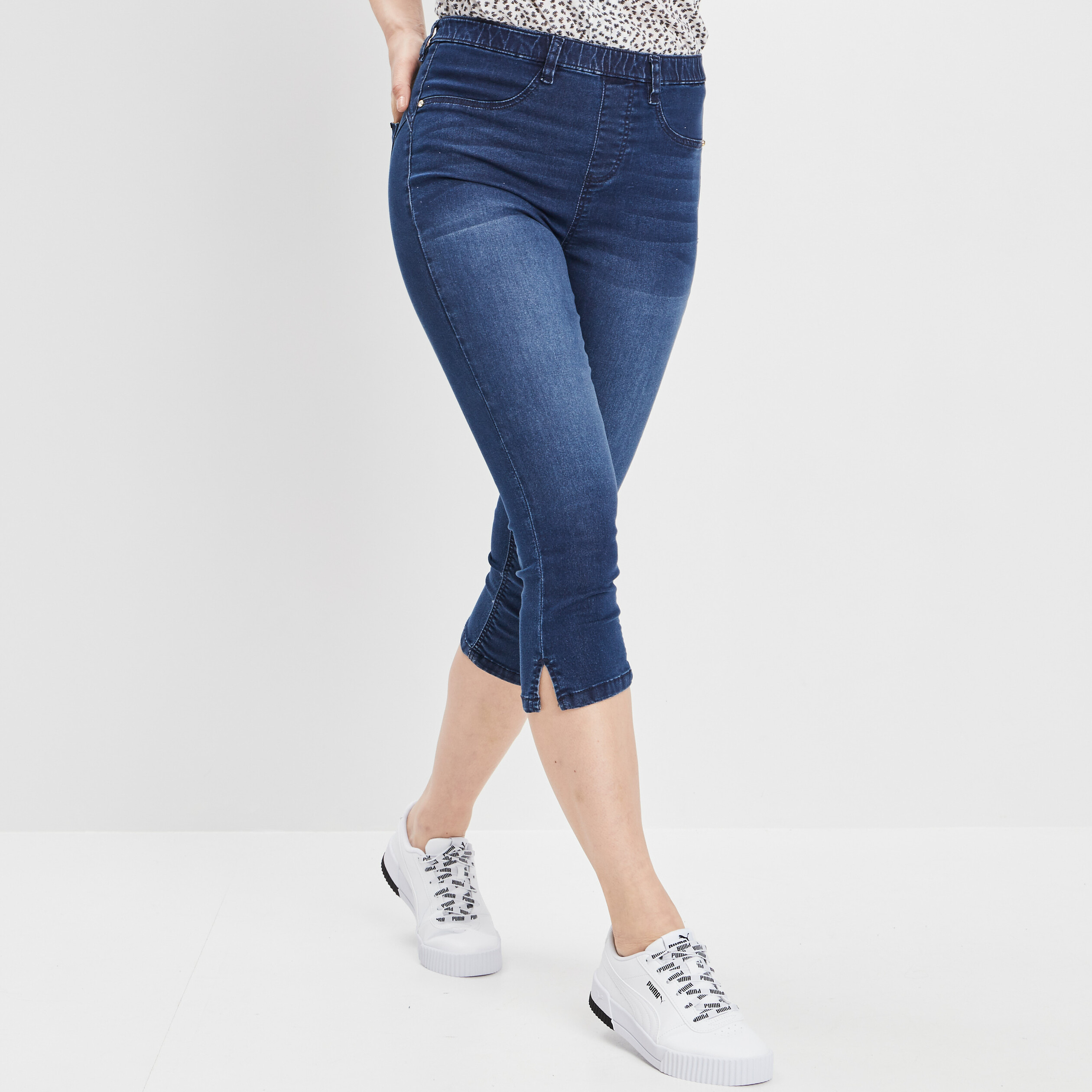 Pantacourt skinny en jean push up denim double stone femme