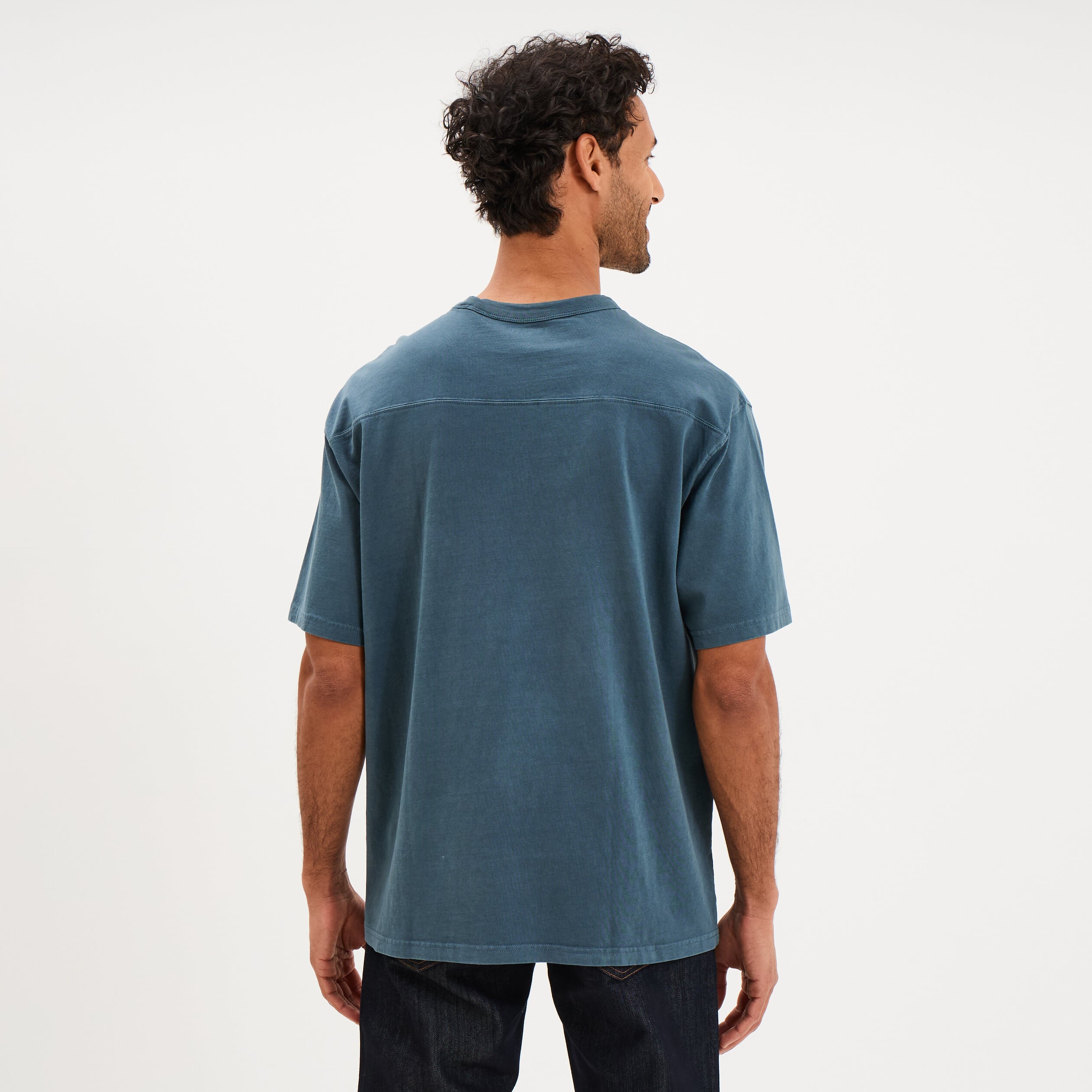 T-shirt droit col rond 1 poche coton vert fonc&eacute; homme