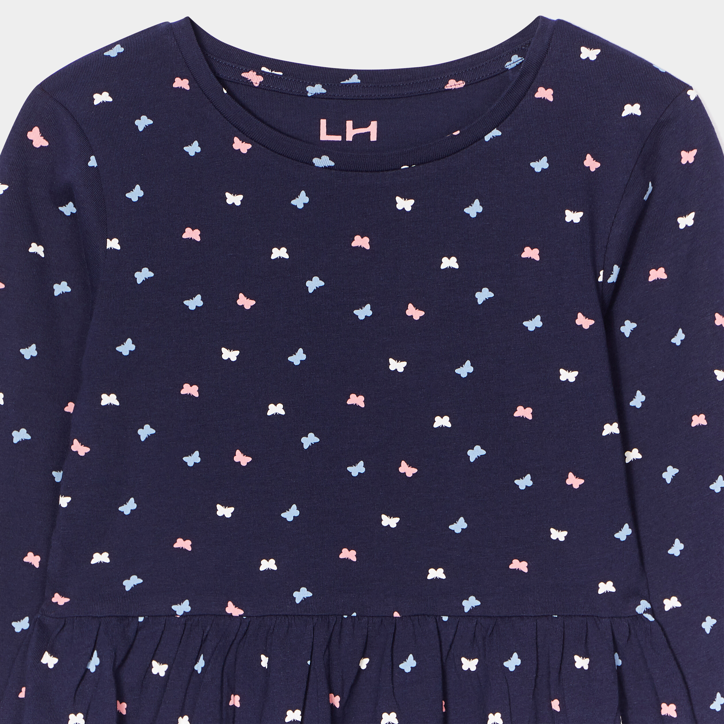 robe trapeze manches longues coton bleu marine fille Robe trapèze manches longues coton bleu marine fille