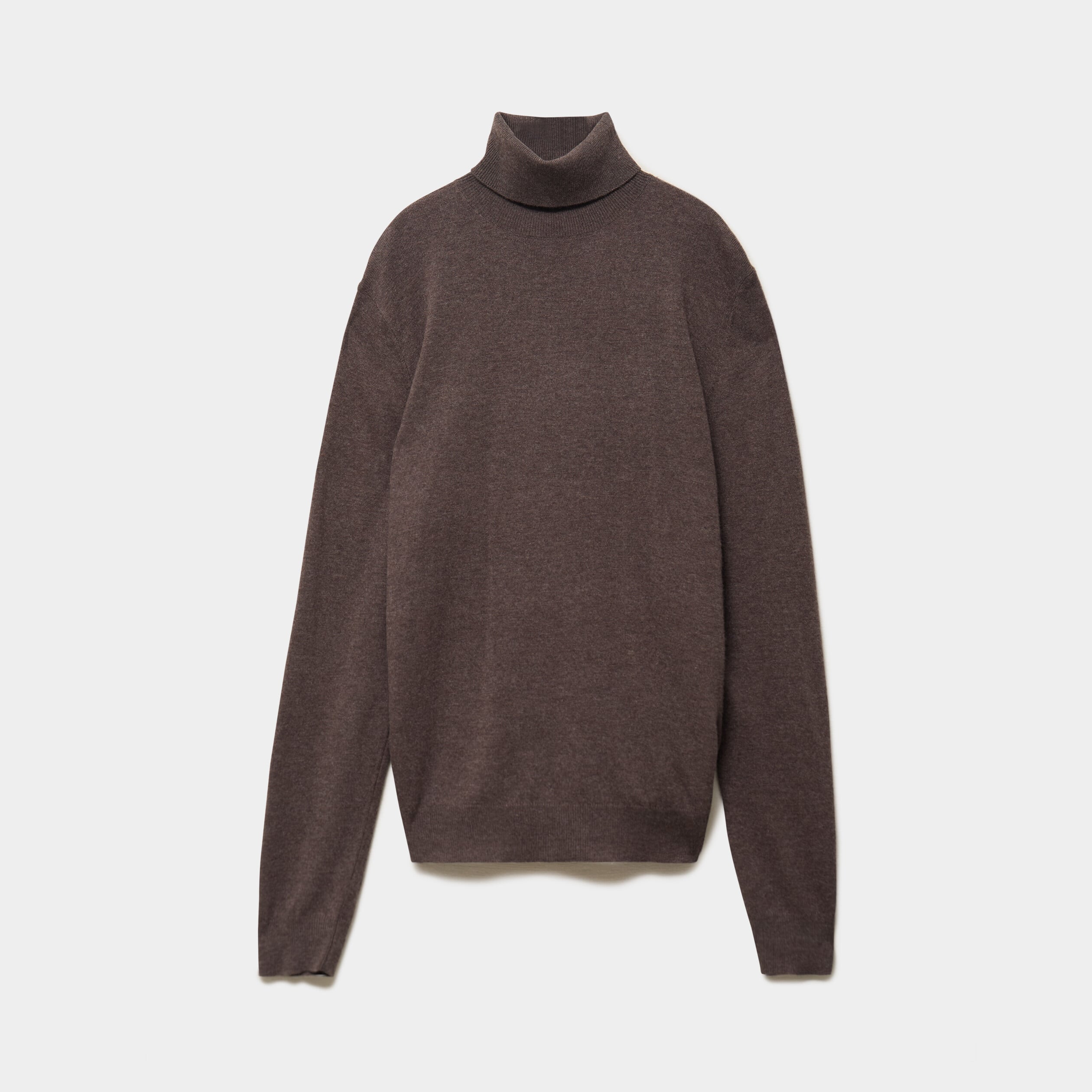 Pull col roul&eacute; manches longues marron chocolat homme
