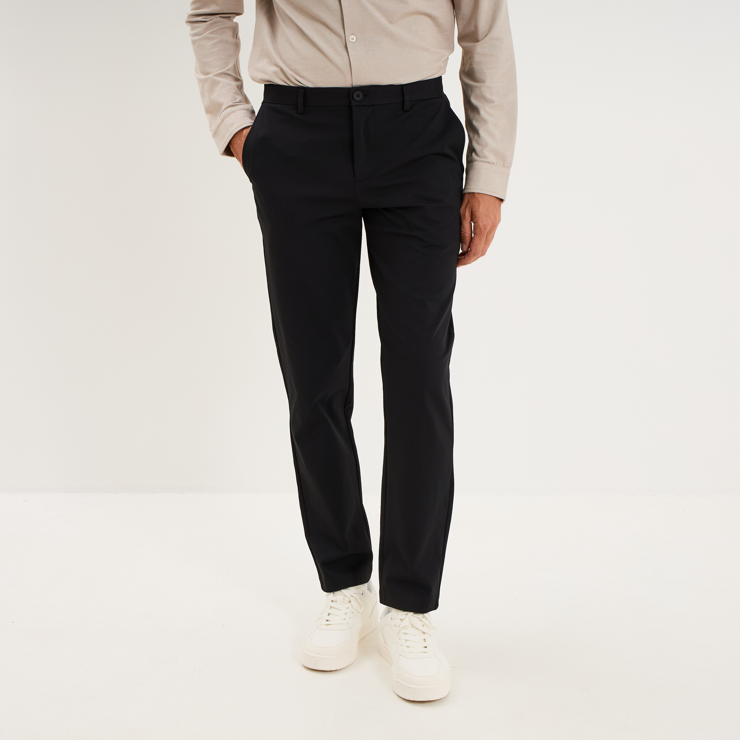 Pantalon chino slim sans repassage noir homme