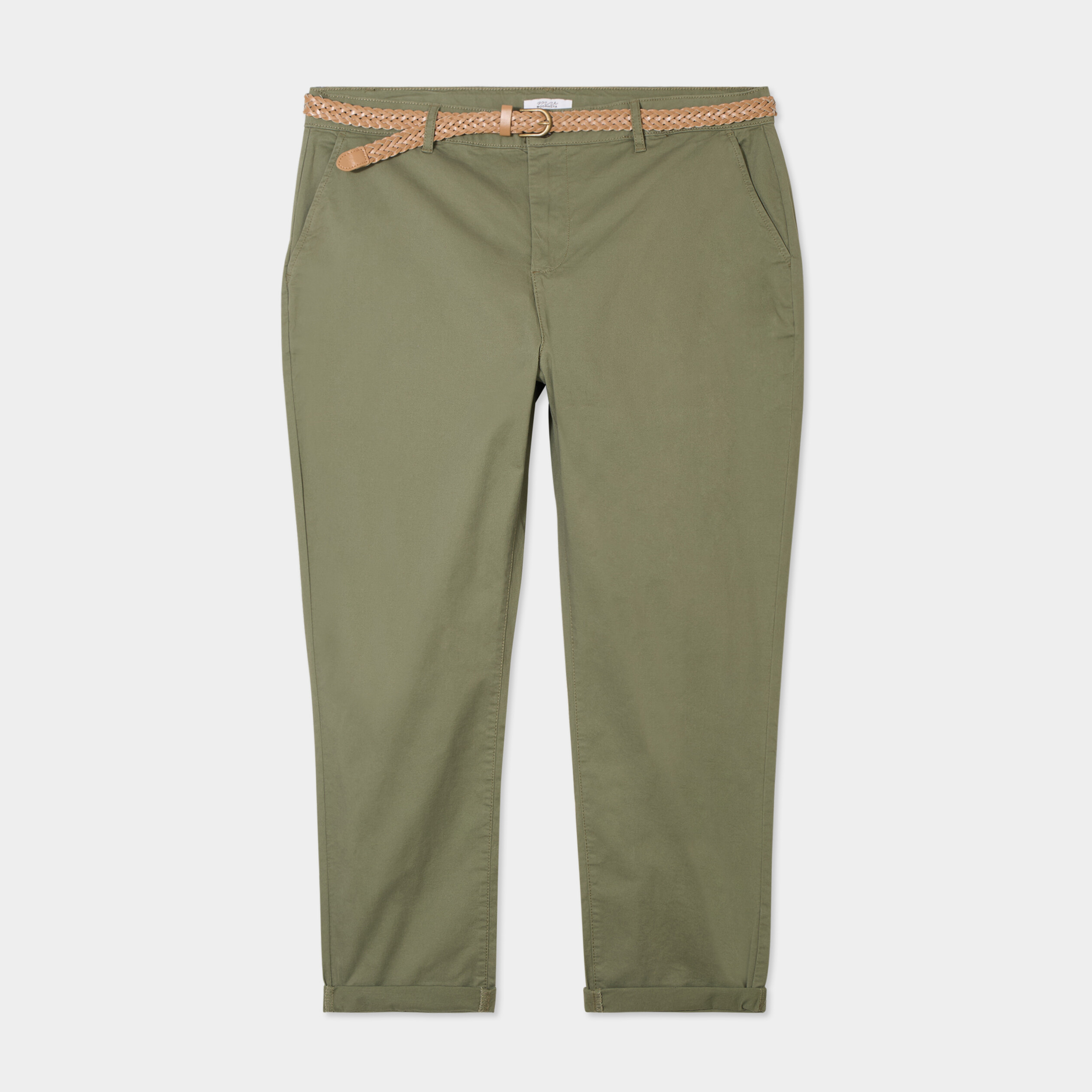 pantalon chino cigarette ceinture coton vert kaki femmegt Pantalon chino cigarette ceinturé coton vert kaki femme grande taille