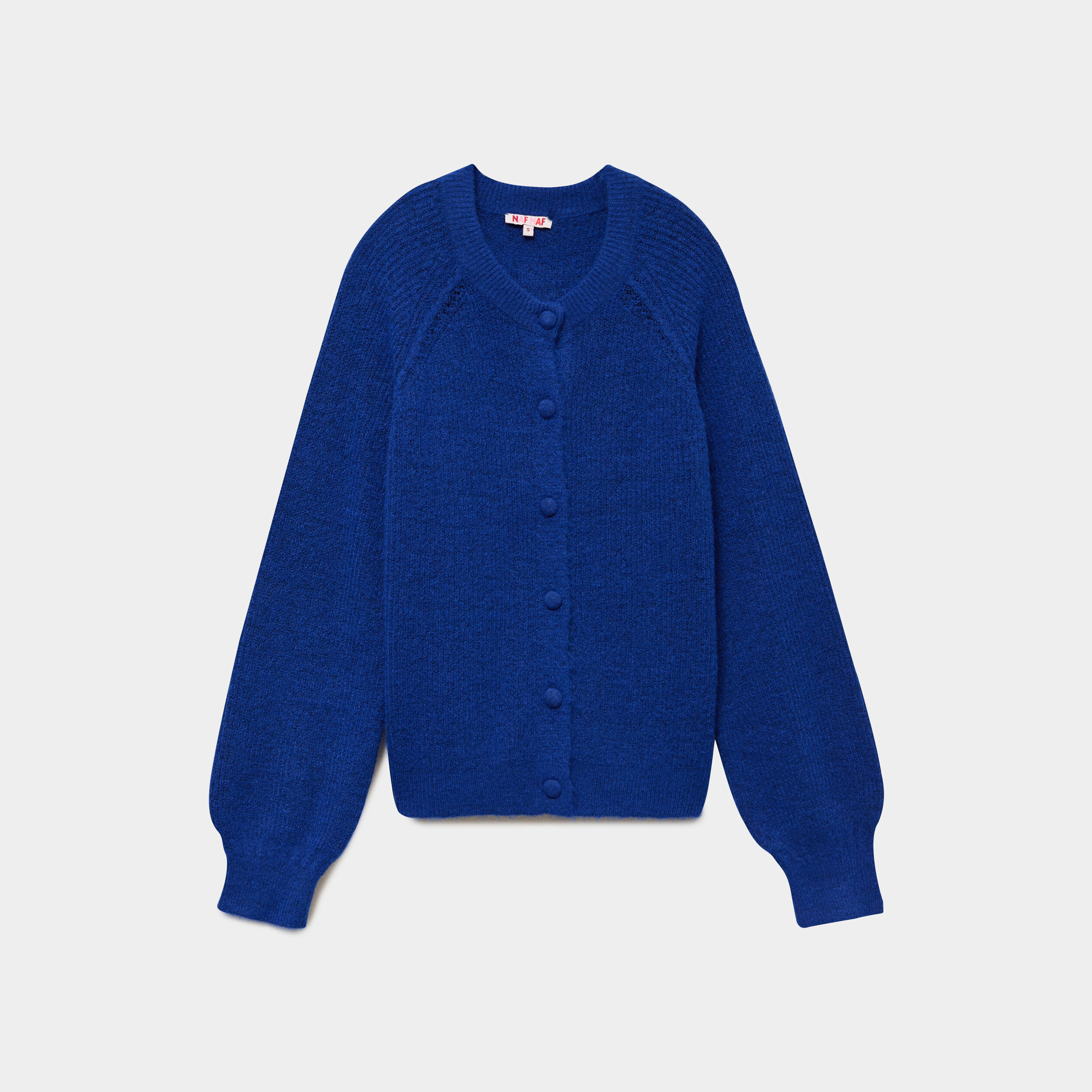 Gilet cardigan col rond boutonn&eacute; bleu roi femme