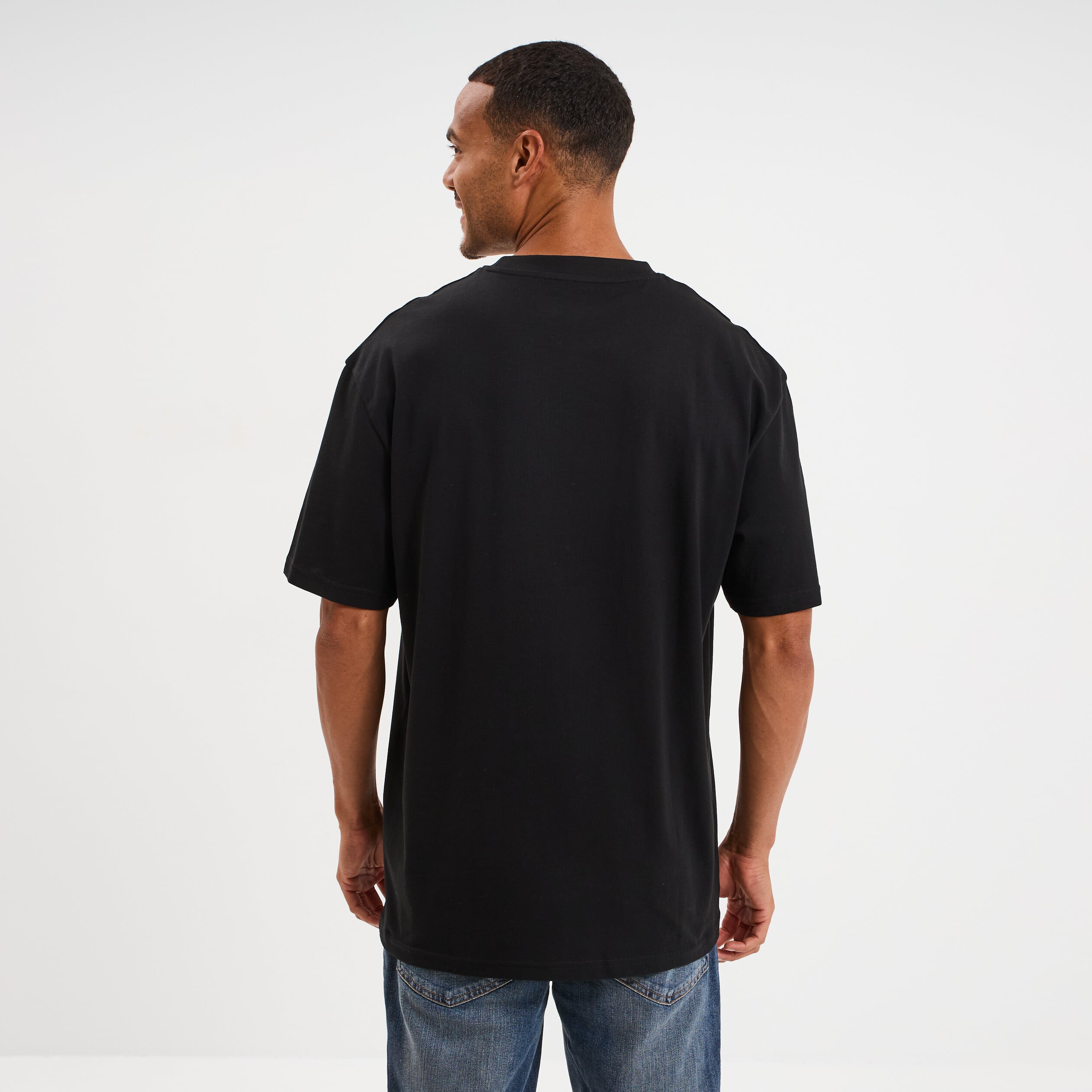 T-shirt col rond coupe relax coton &eacute;pais noir homme