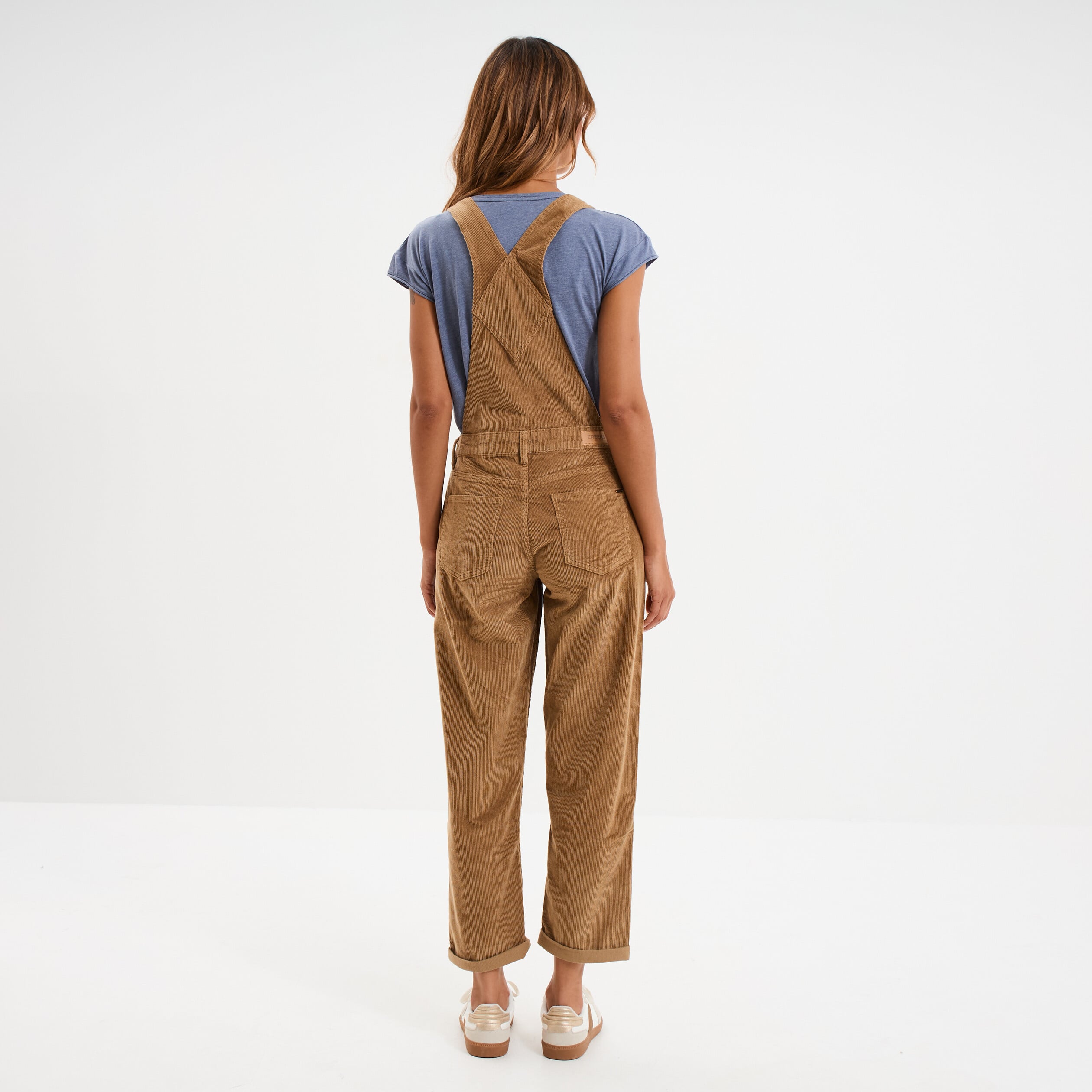 Salopette effet velours c&ocirc;tel&eacute; coton vert kaki femme