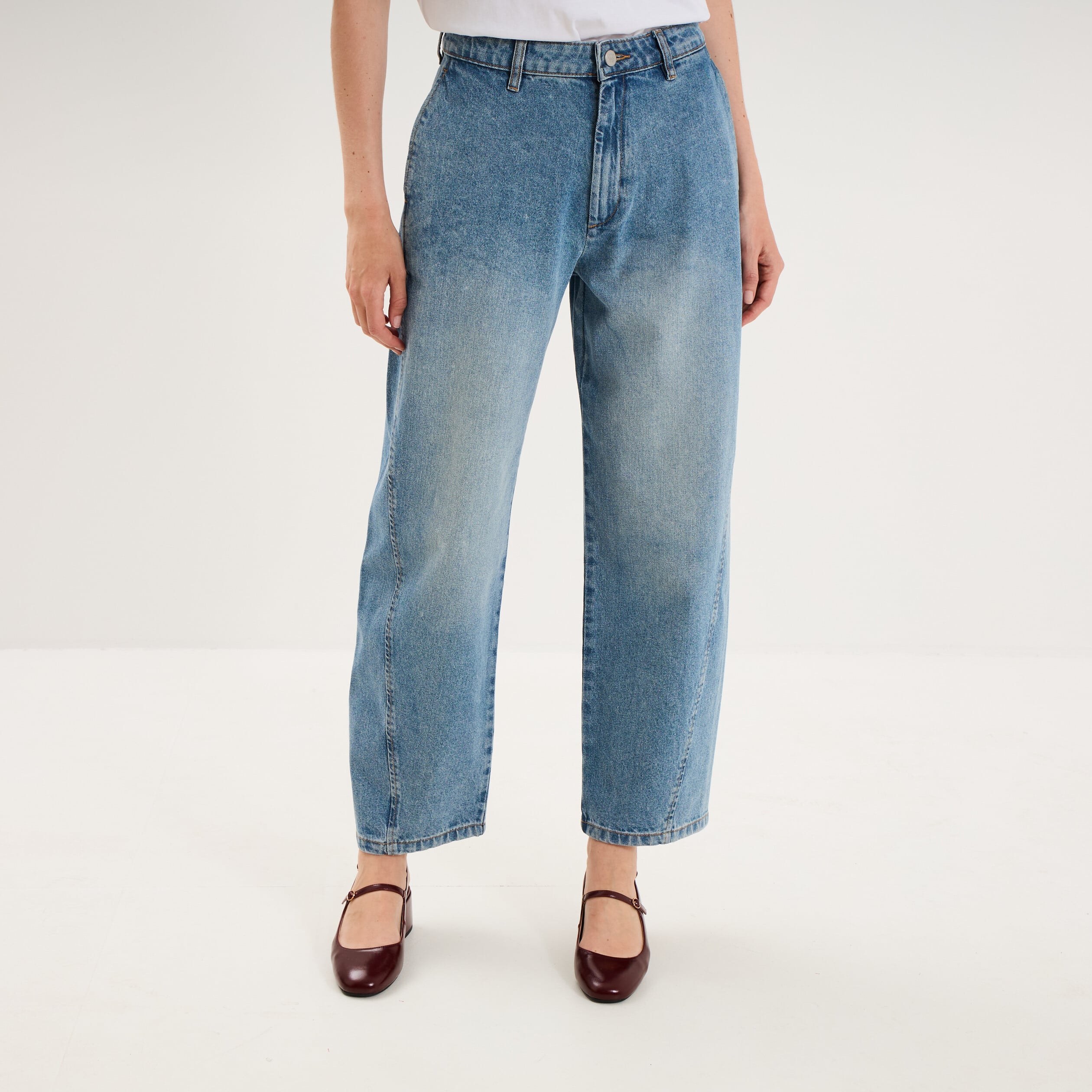 Jean barrel taille haute denim stone femme