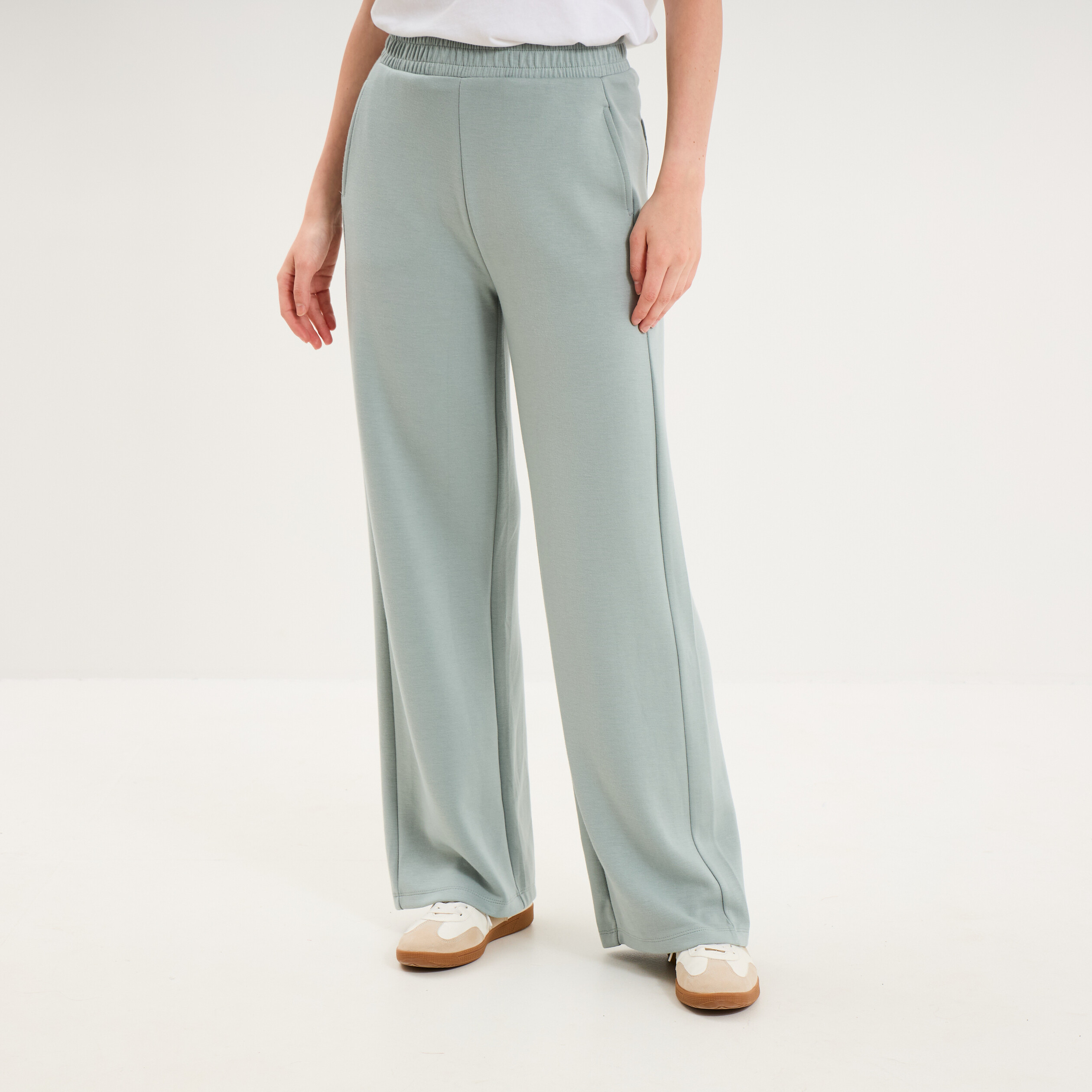 Pantalon de jogging large molletonn&eacute; bleu gris femme