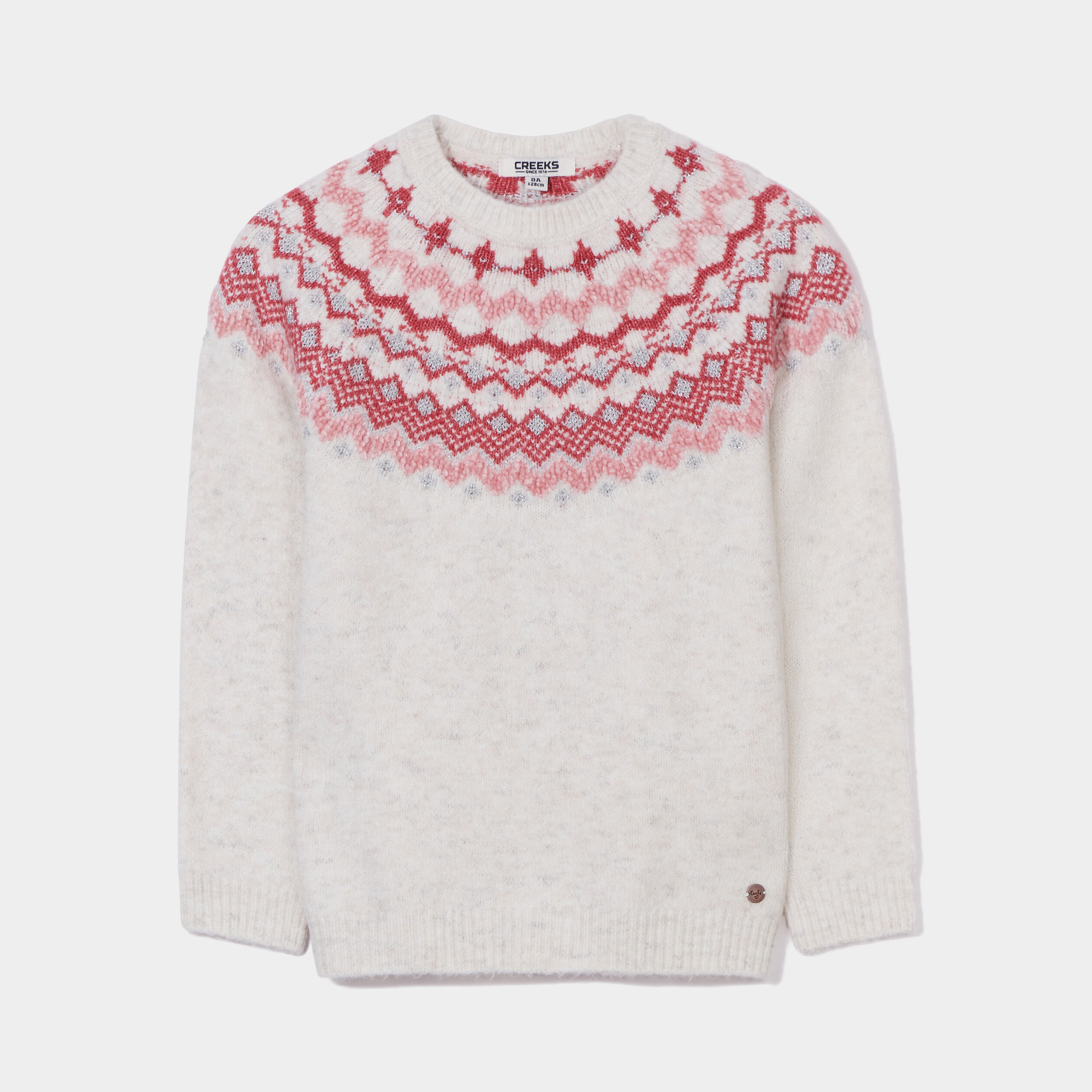Pull col rond manches longues Creeks ivoire fille