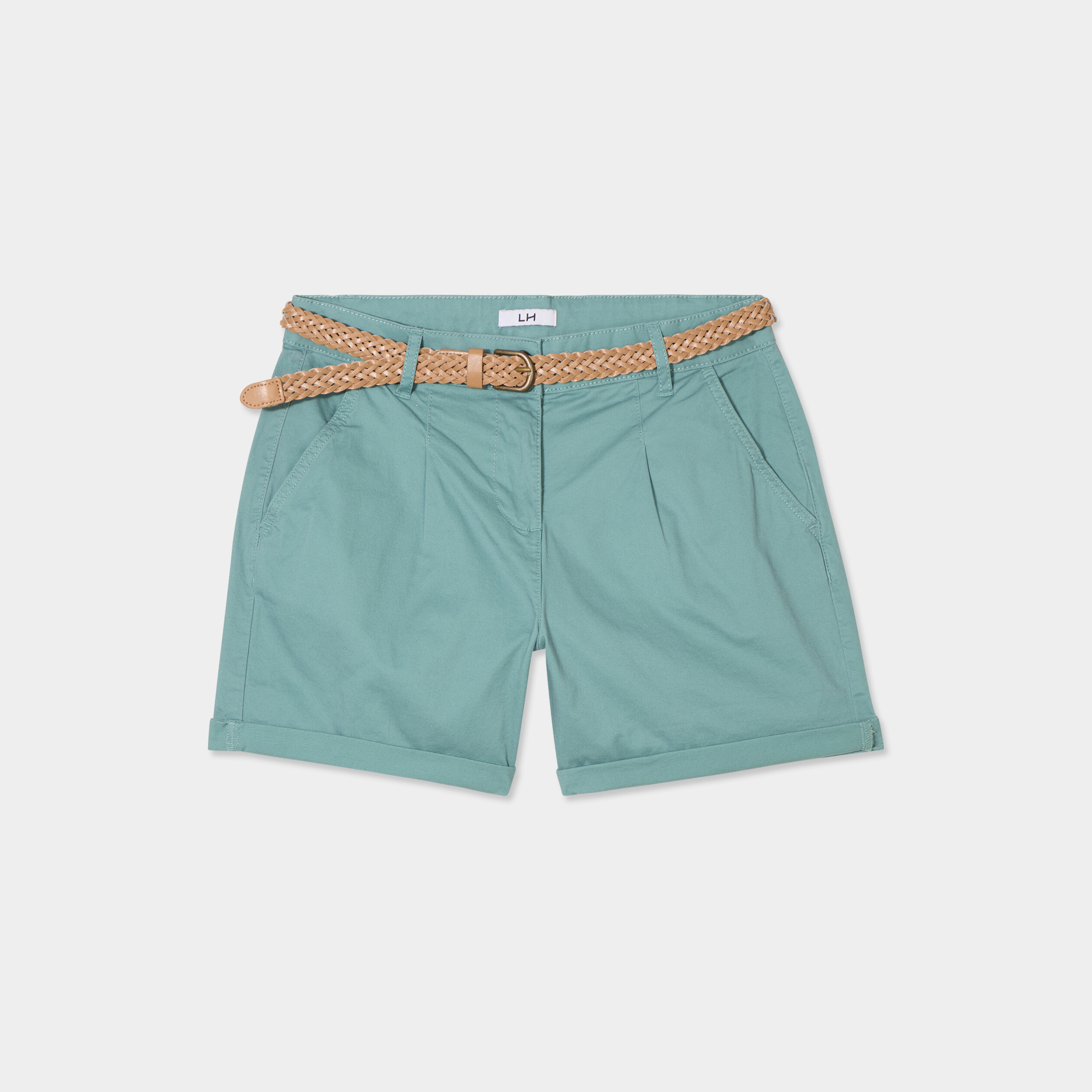 short chino ceinture tressee bleu gris femme Short chino ceinture tressée bleu gris femme