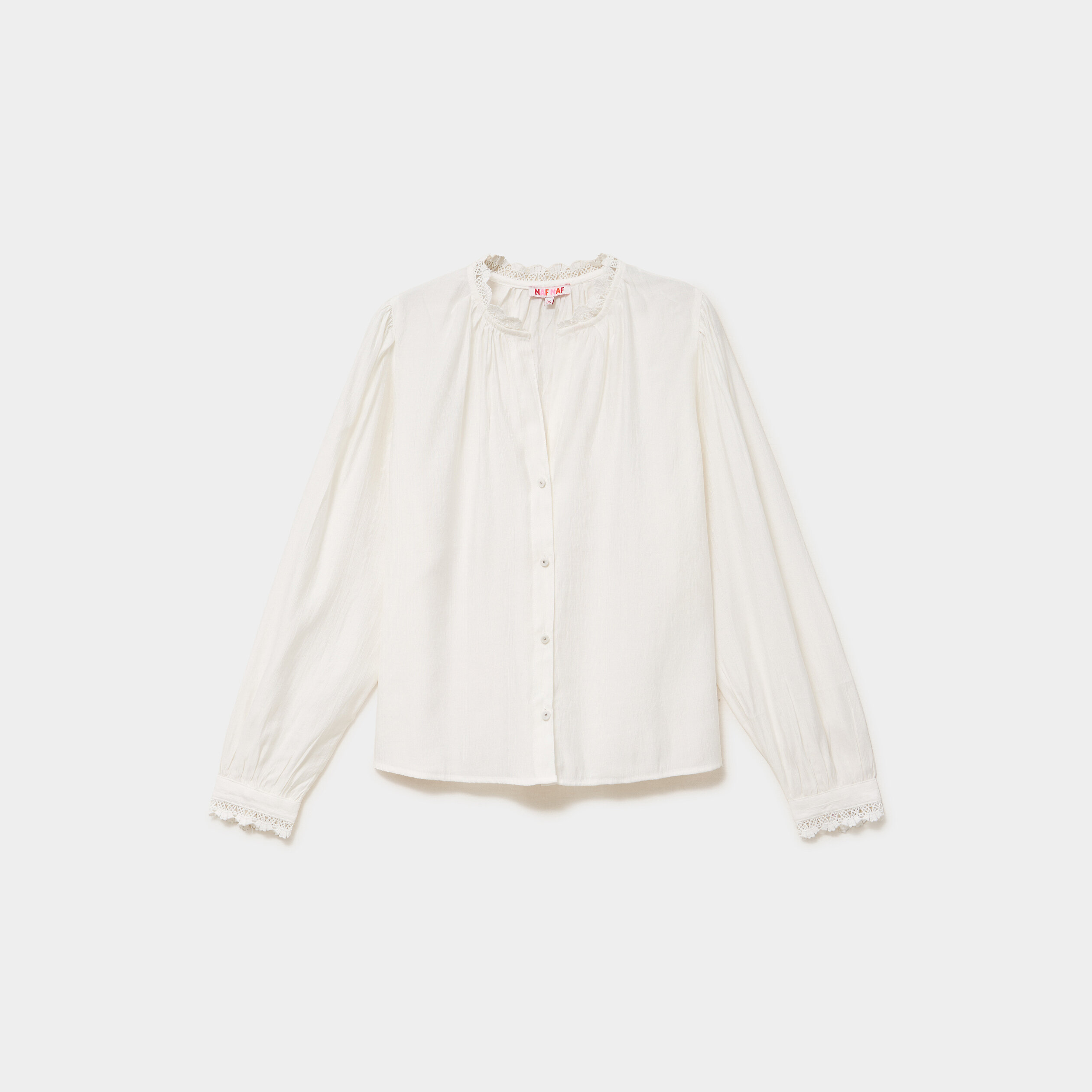 Blouse col montant dentelle blanc femme