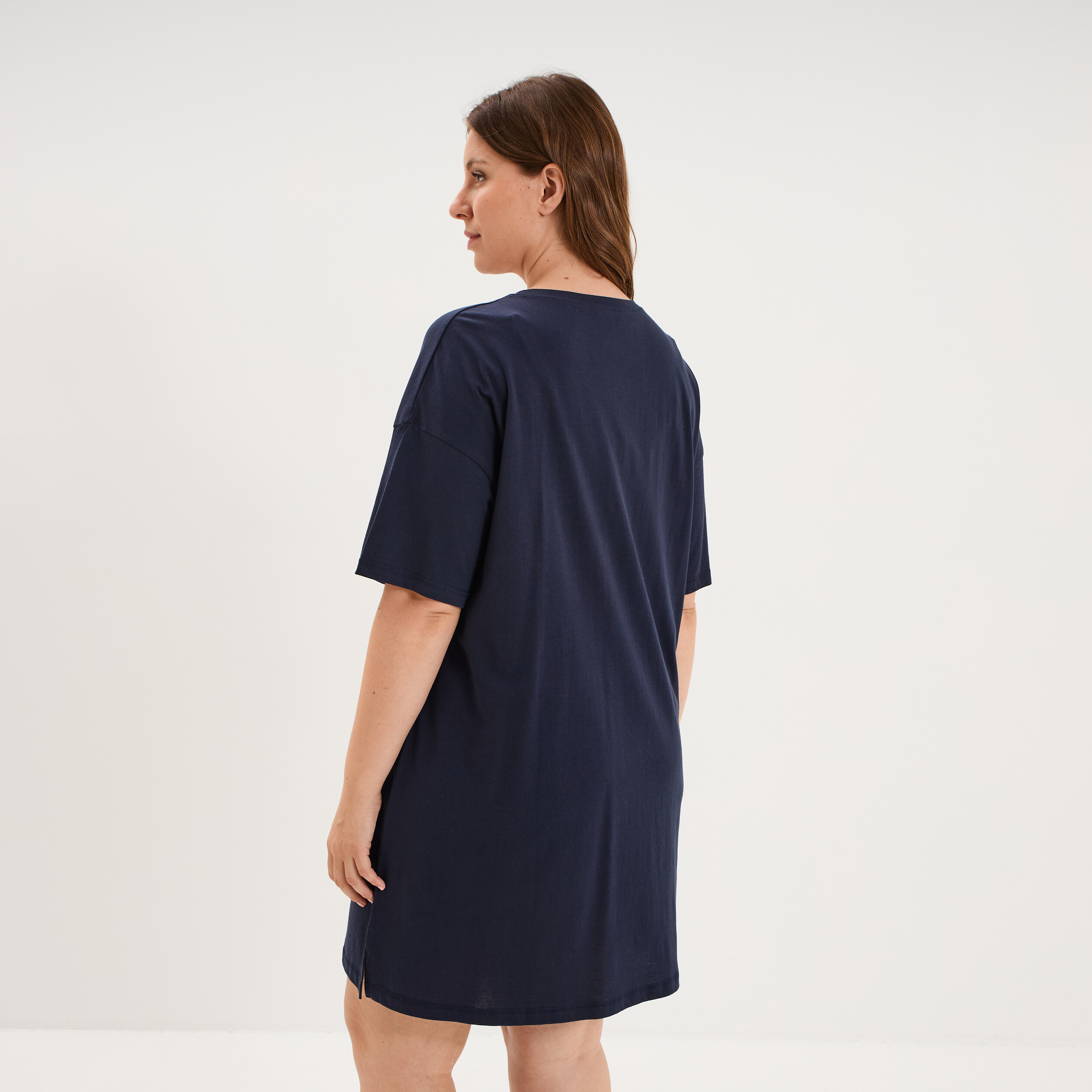 Chemise de nuit courte coton bleu marine femme grande taille