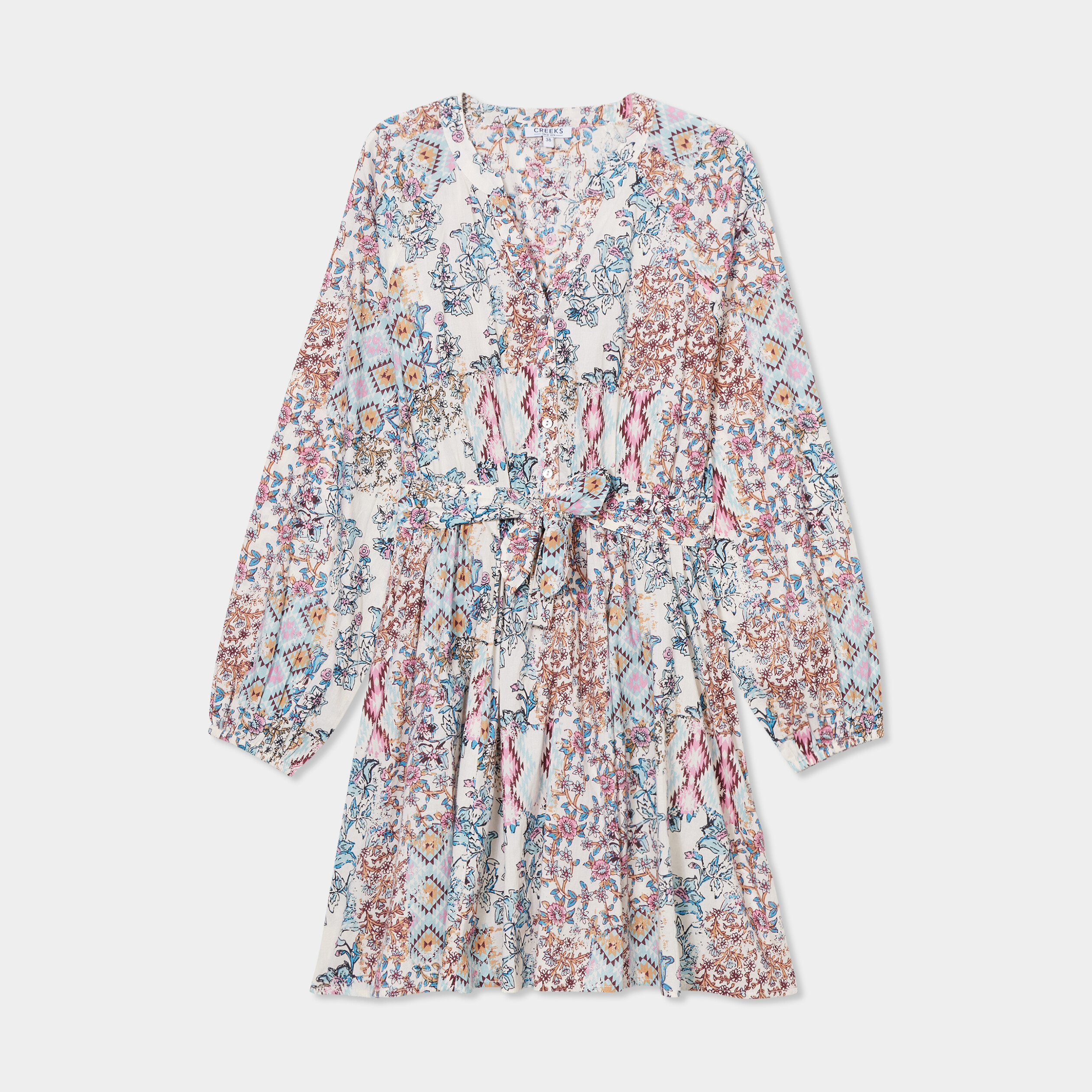 robe fluide manches ballons coton creeks ecru femme Robe fluide manches ballons coton Creeks ecru femme