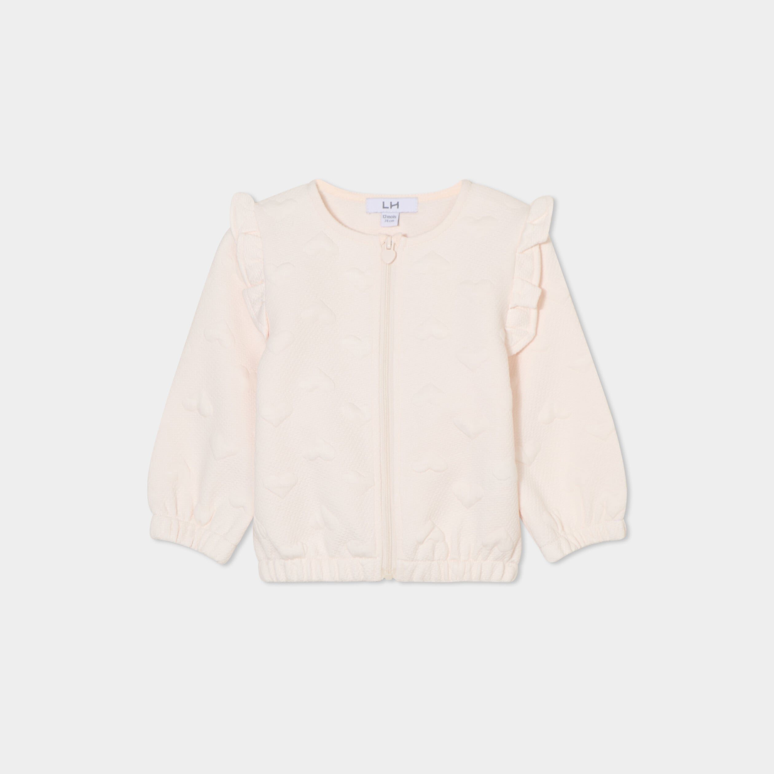 Gilet zipp&eacute; matelass&eacute; coeur &agrave; volants creme b&eacute;b&eacute; fille