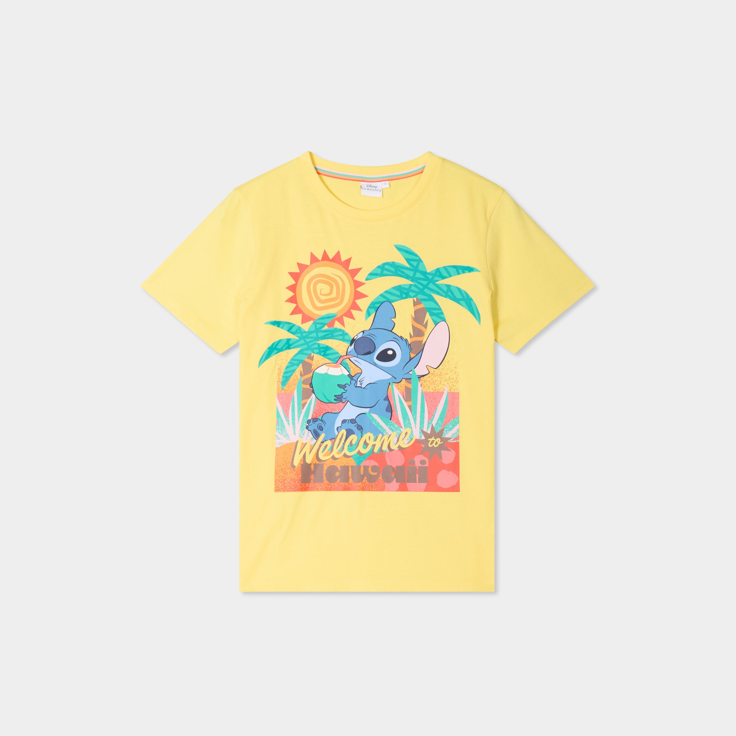 T-shirt manches courtes coton Stitch jaune femme