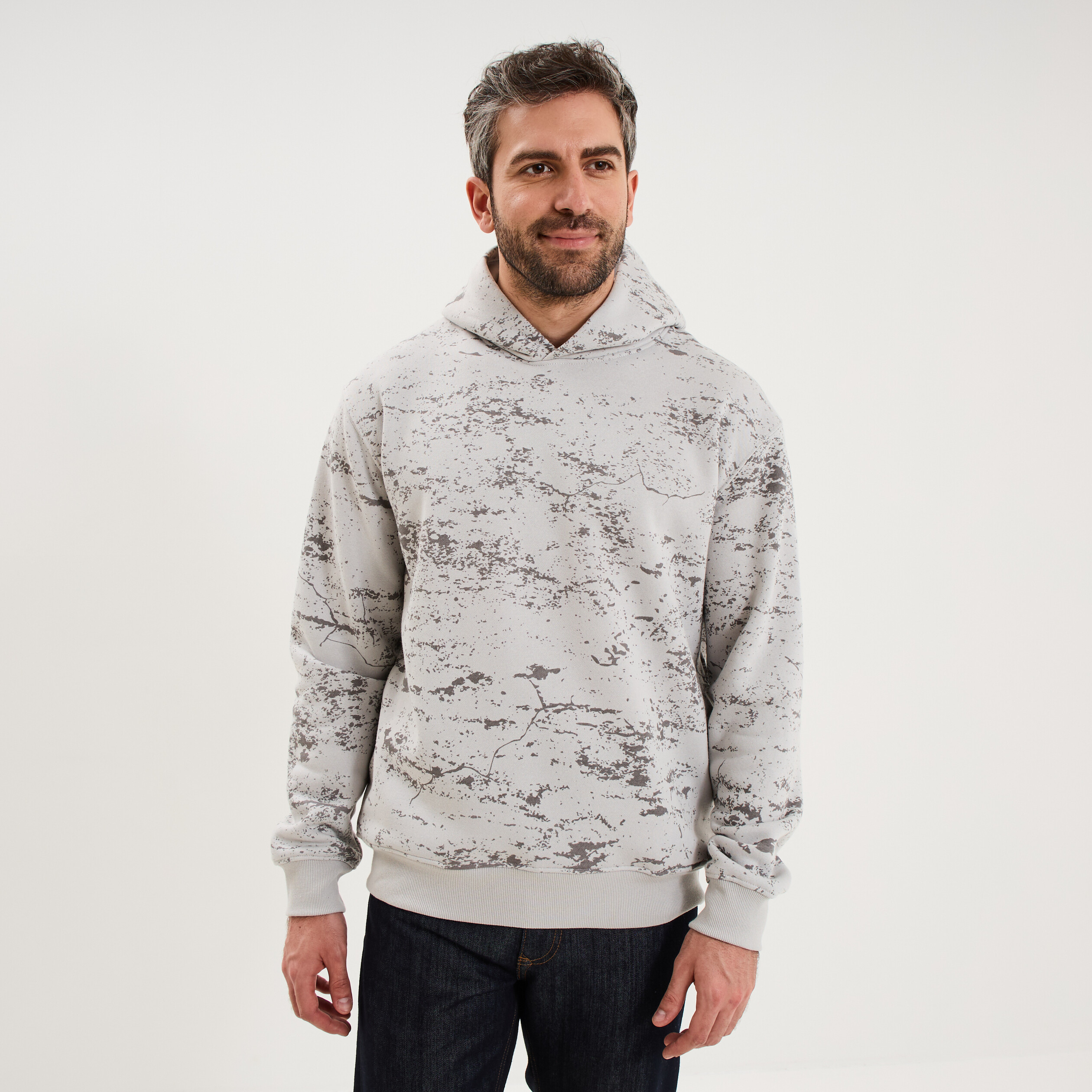 Sweat hoodie &agrave; capuche molleton gris homme
