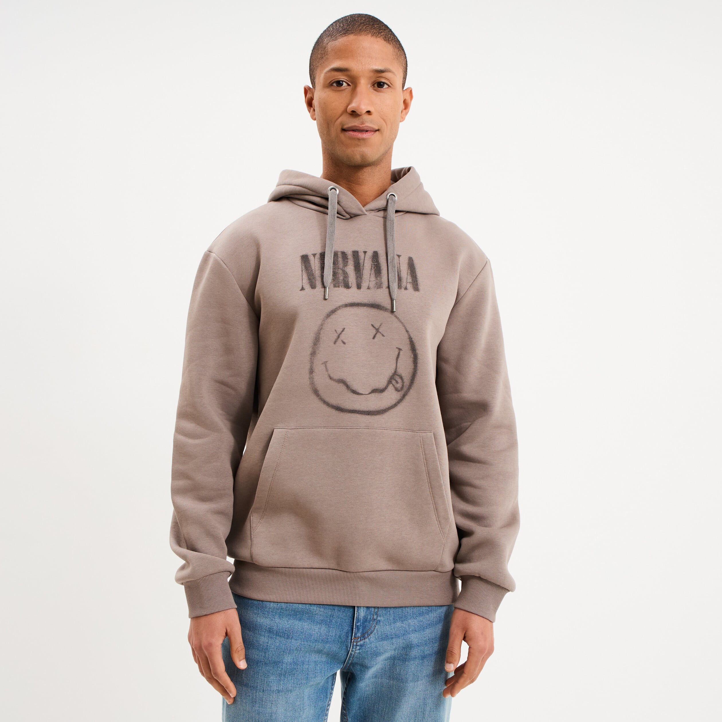 Sweat hoodie molleton 1 poche Nirvana taupe homme