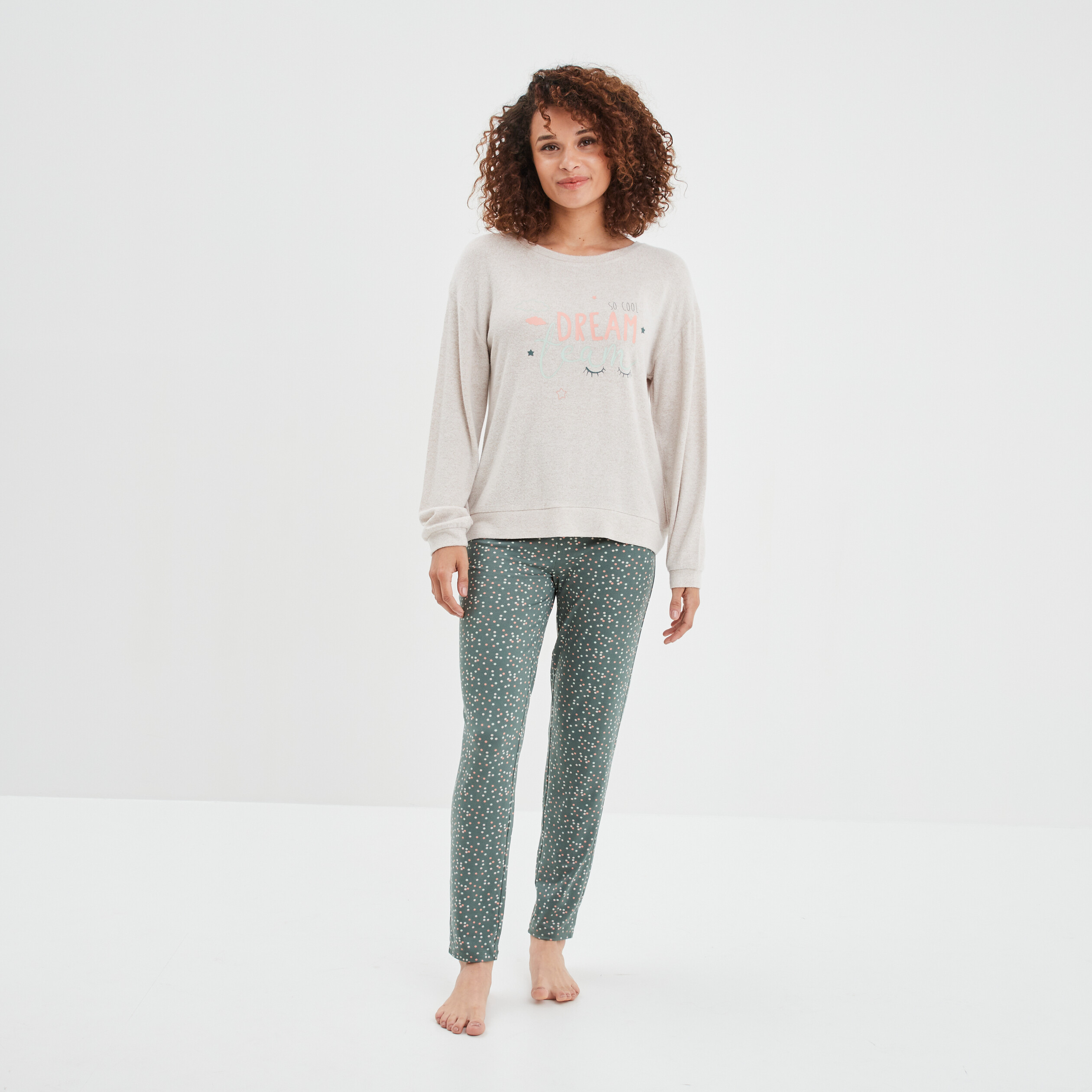 Ensemble pyjama 2 pièces beige femme
