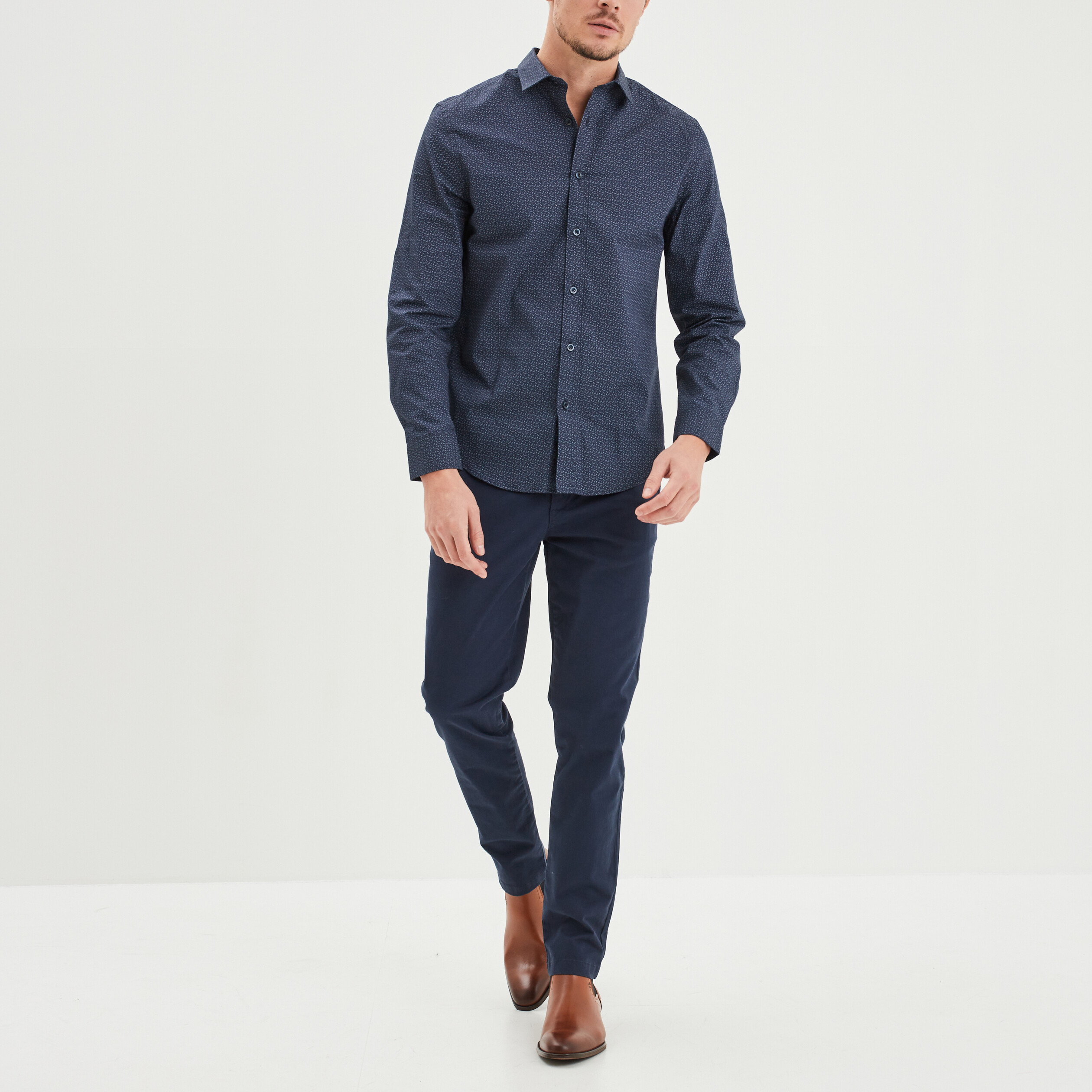 Pantalon chino slim coton bleu marine homme