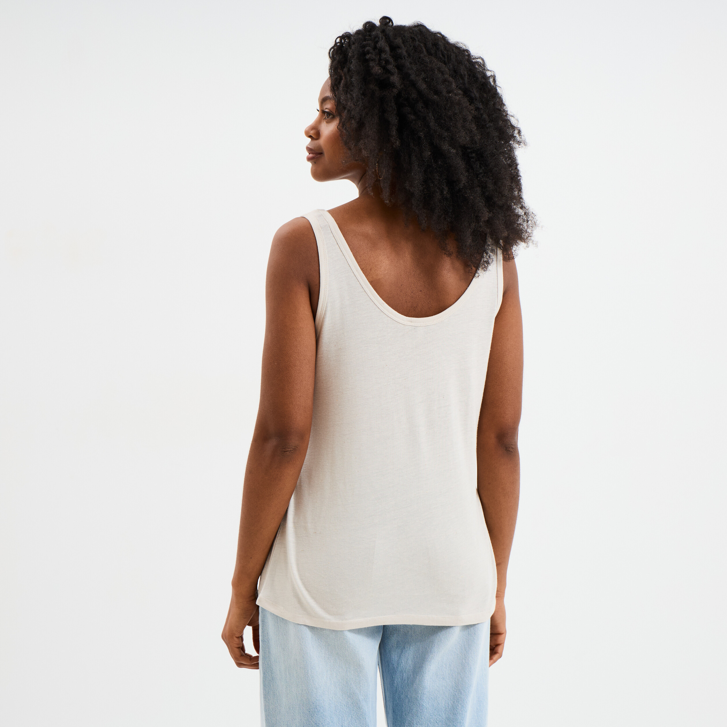debardeur col rond lin melange gris clair femme Débardeur col rond lin mélangé gris clair femme