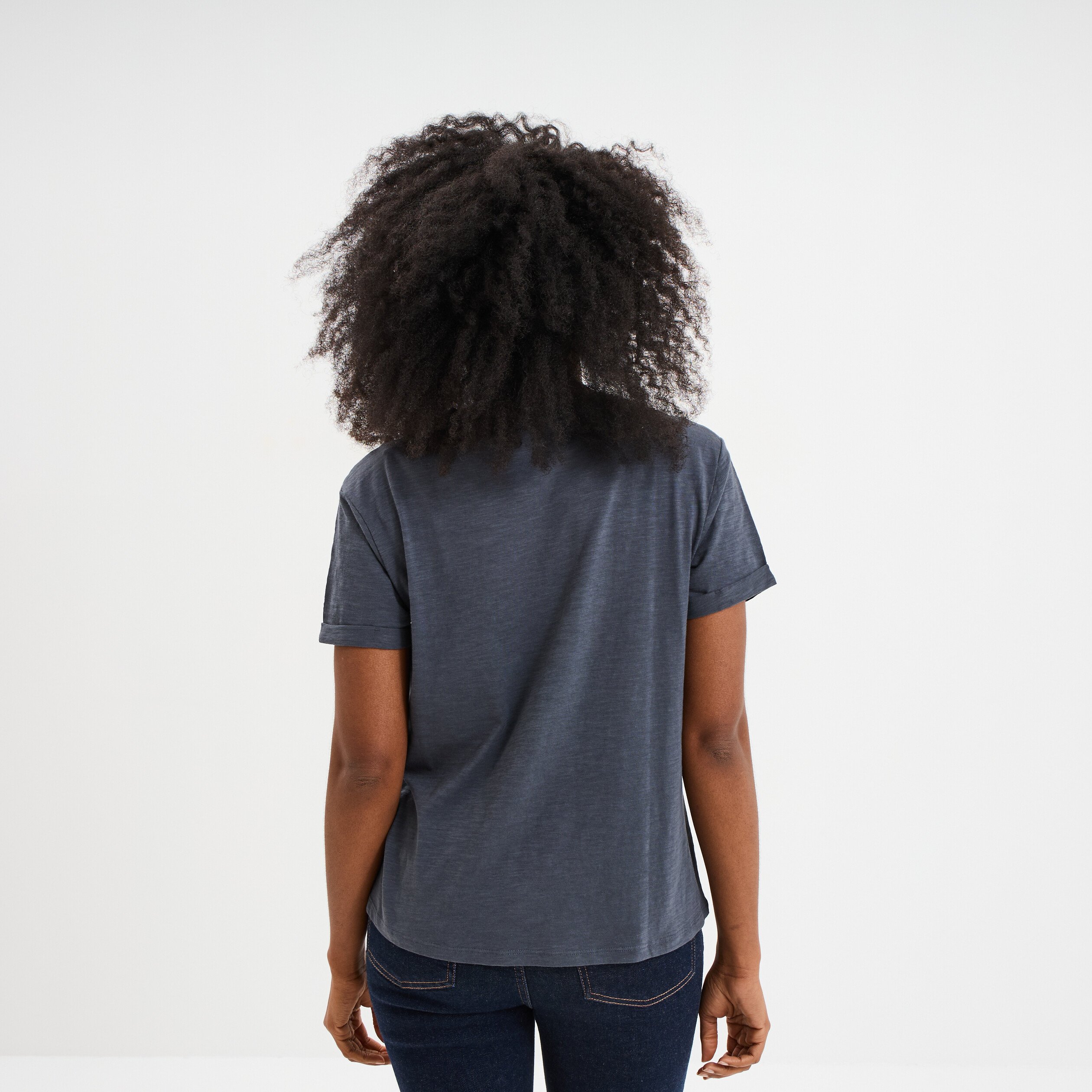 t shirt manches courtes coton bleu gris femme T-shirt manches courtes coton bleu gris femme