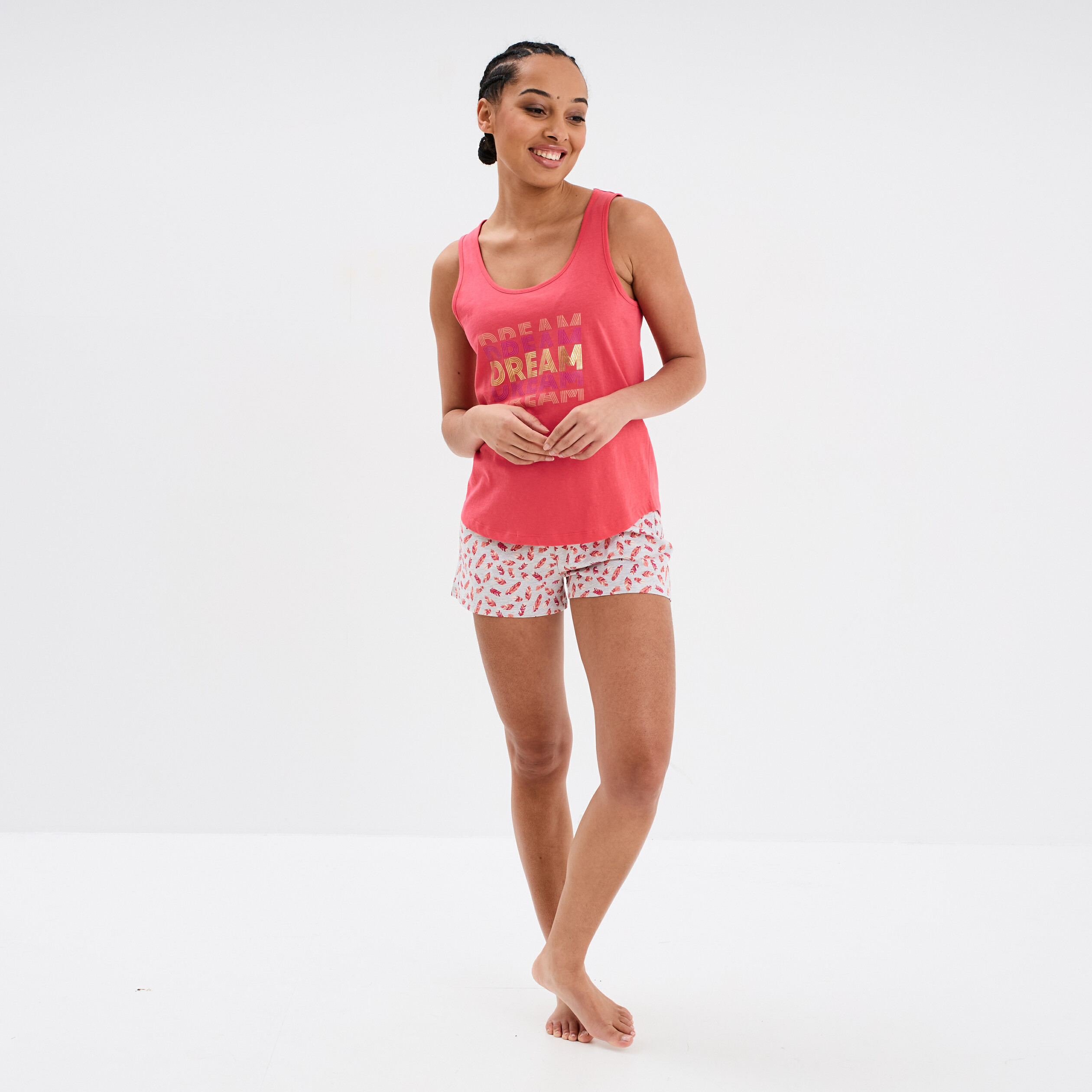 Ensemble pyjama short et débardeur coton vieux rose femme