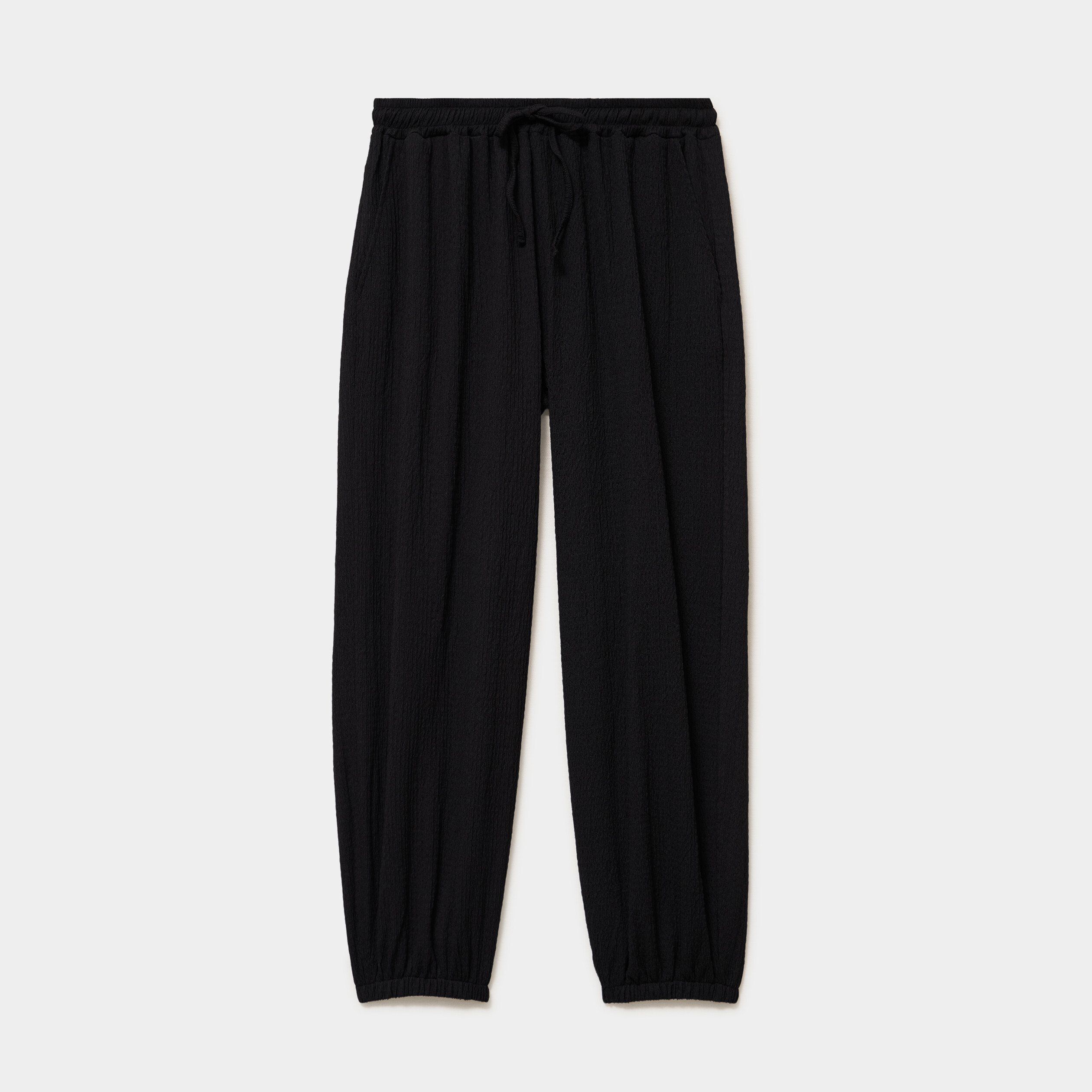Pantalon droit fluide gaufr&eacute; noir femme