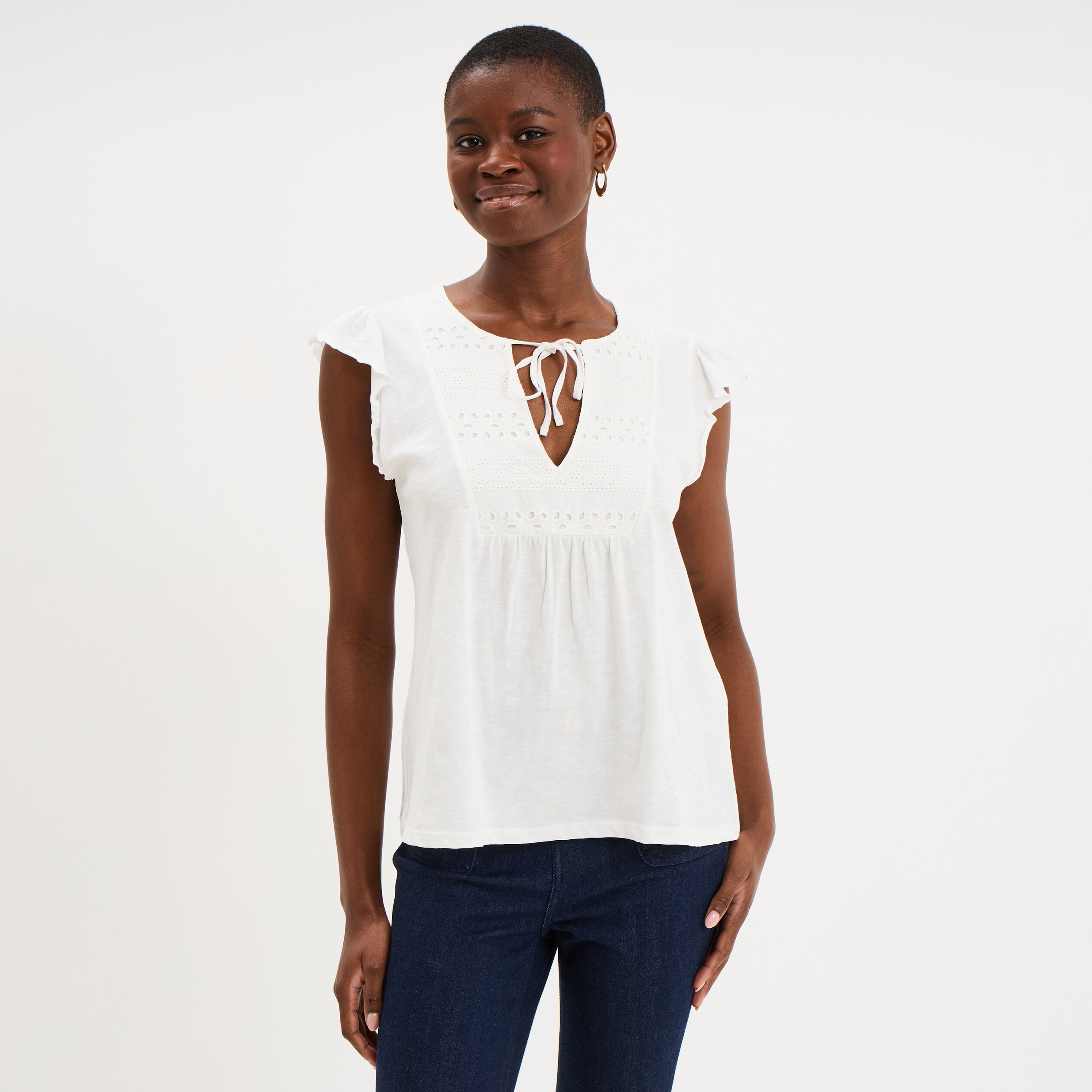 T-shirt avec broderie coton ecru femme