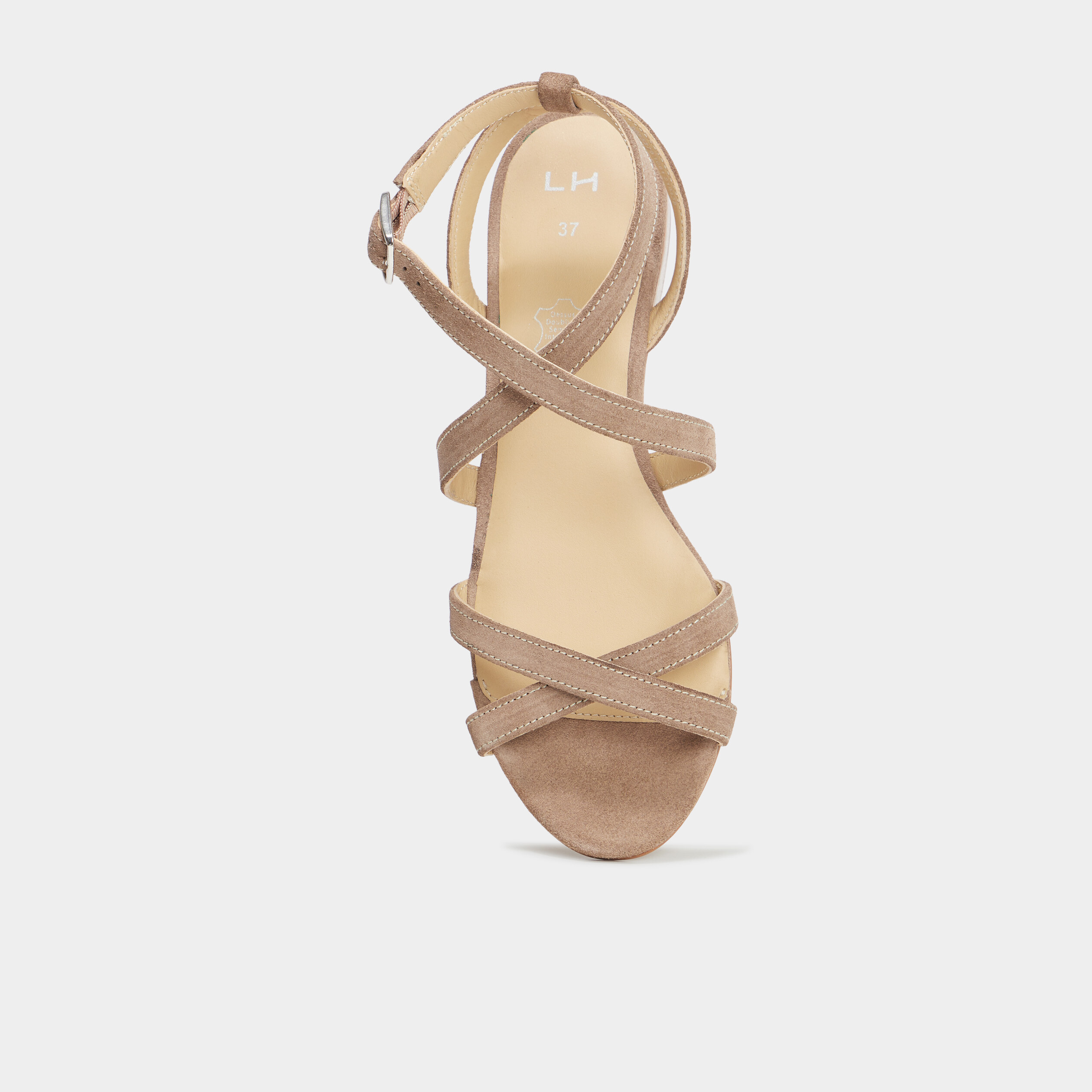 Sandales avec brides en cuir sable femme