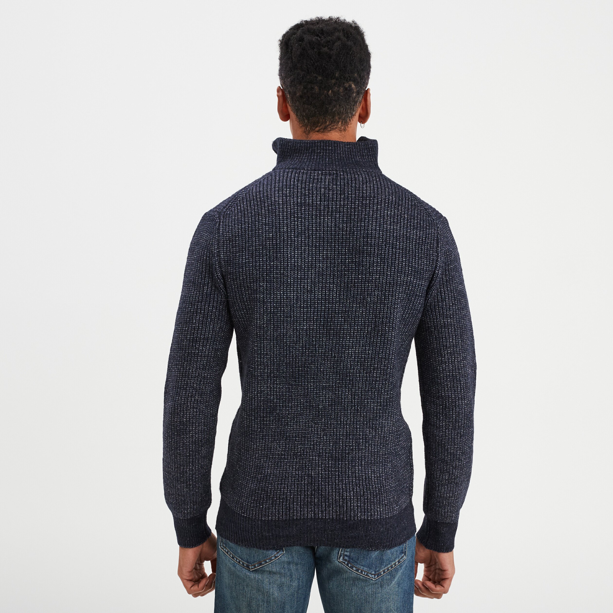 Pull avec col camionneur côtelé bleu foncé homme