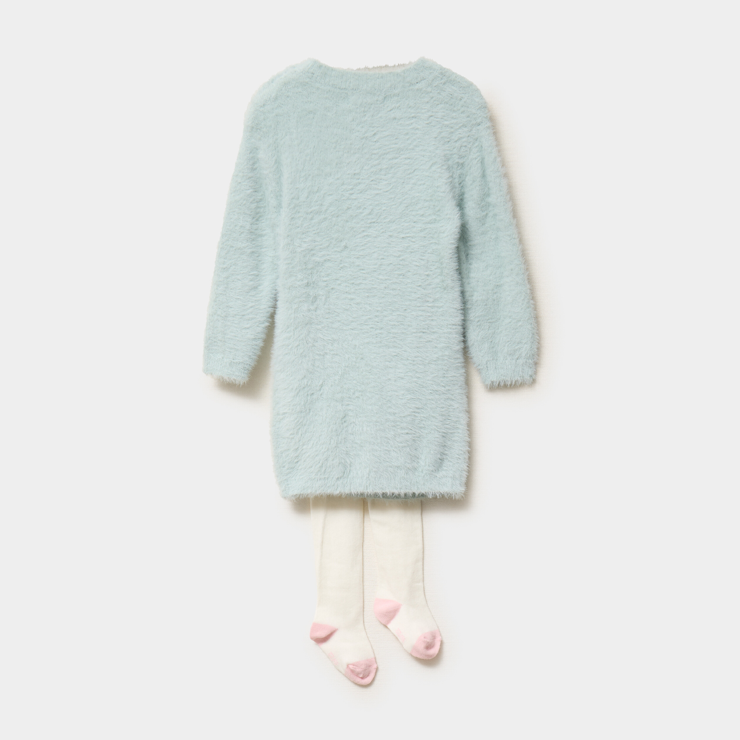 Ensemble robe tricot et collants vert pastel b&eacute;b&eacute; fille