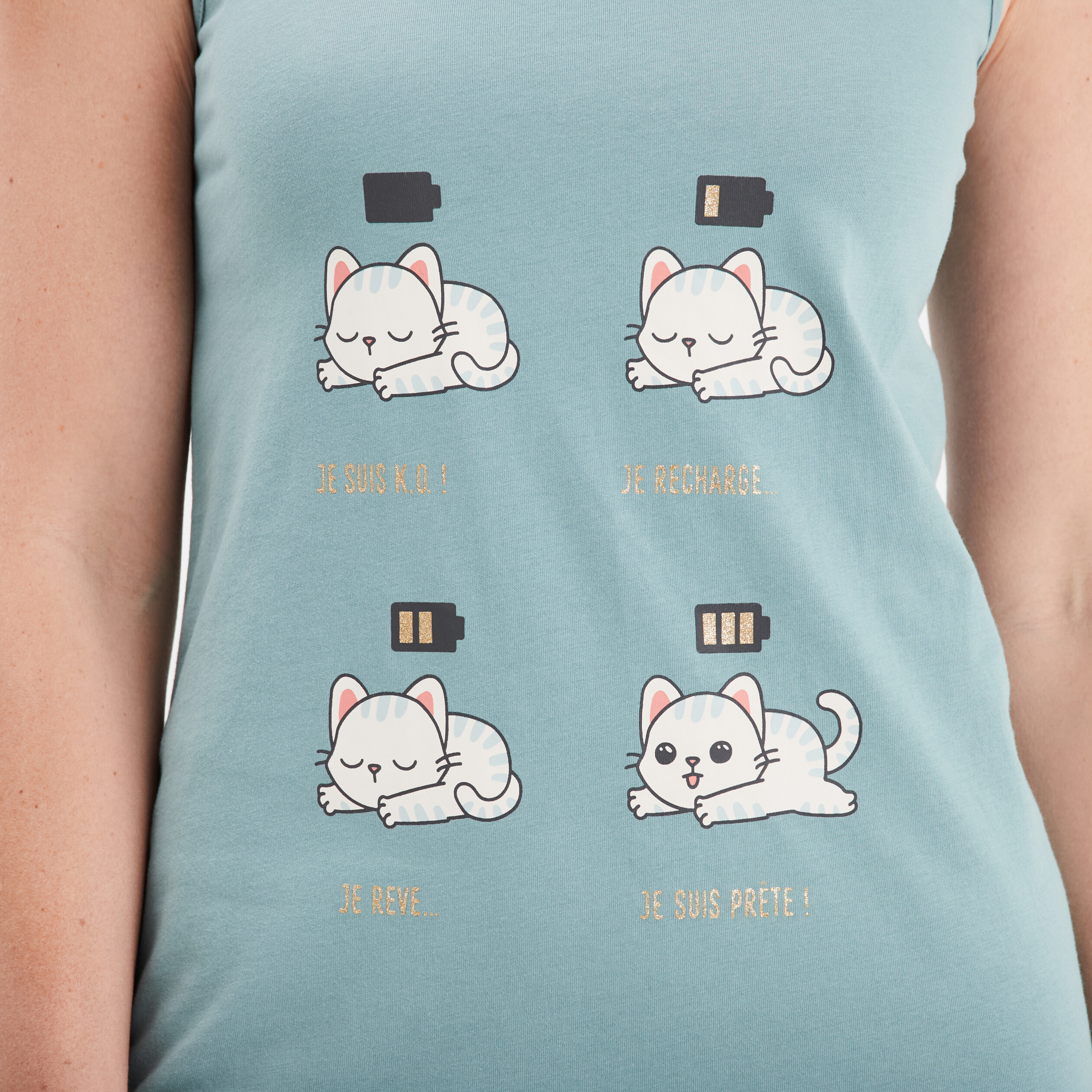 chemise de nuit sans manches coton bleu gris femme Chemise de nuit sans manches coton bleu gris femme