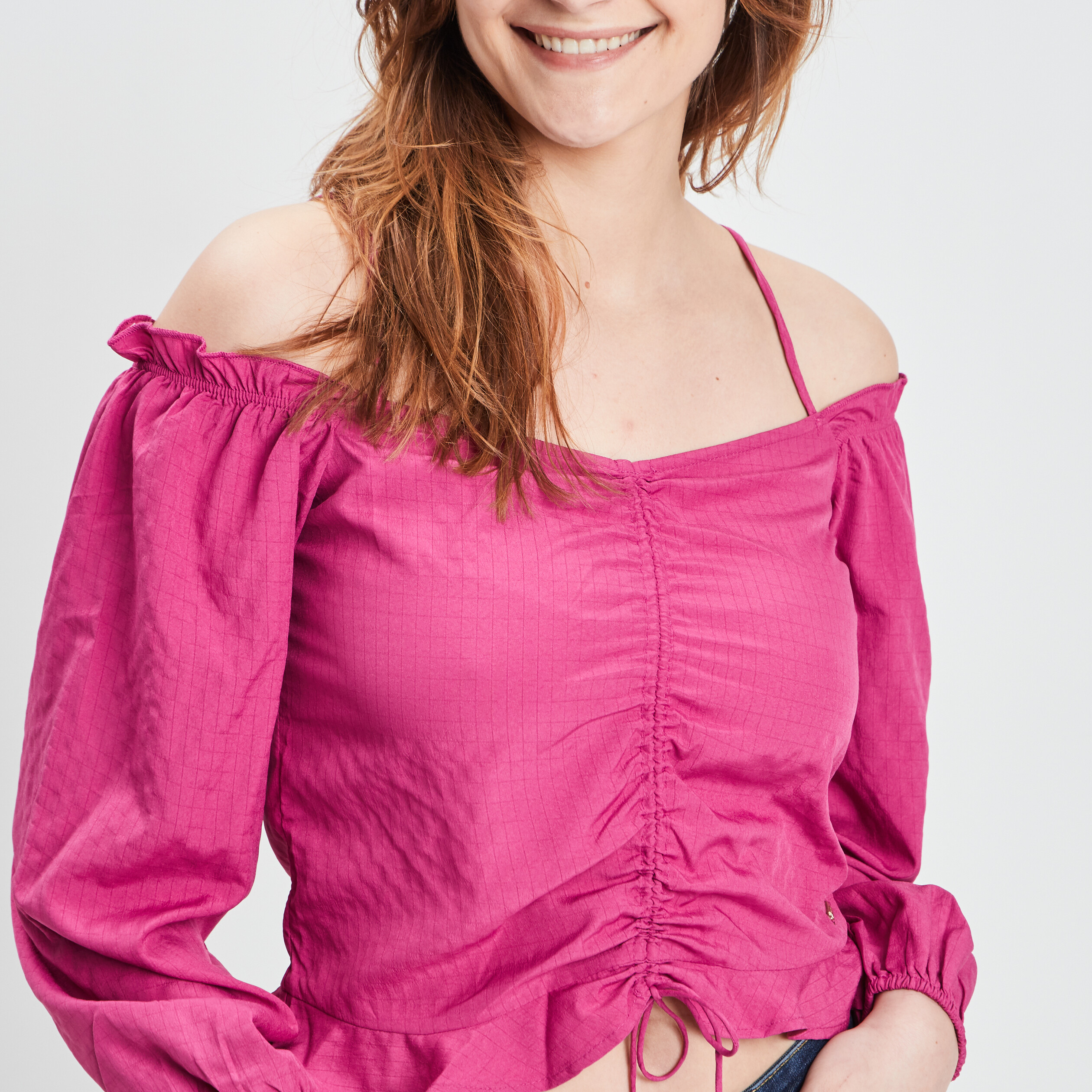 blouse a fronces manches longues violet femme Blouse à fronces manches longues violet femme