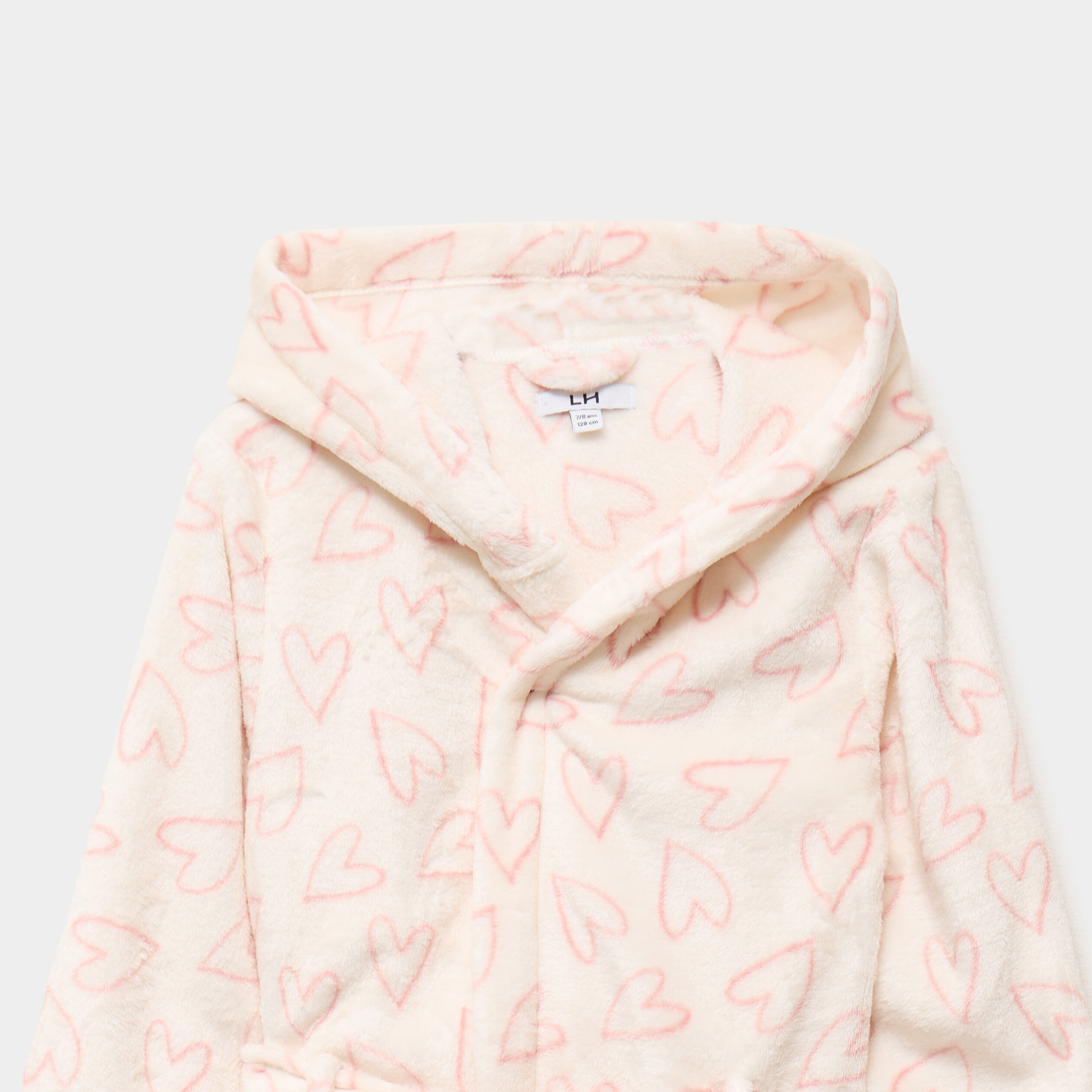 Peignoir &agrave; capuche velours ceintur&eacute; ecru fille