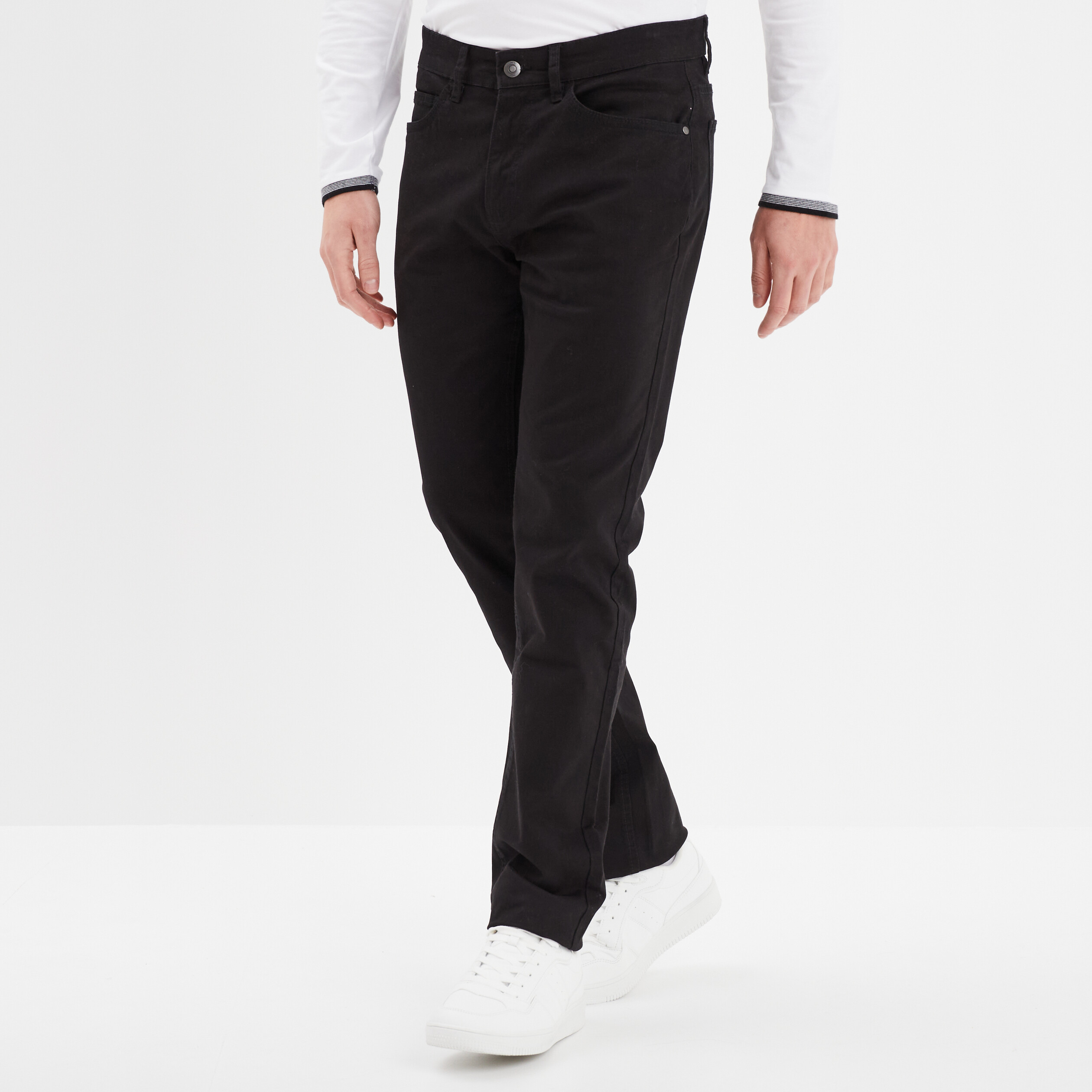 Pantalon droit en coton stretch noir homme